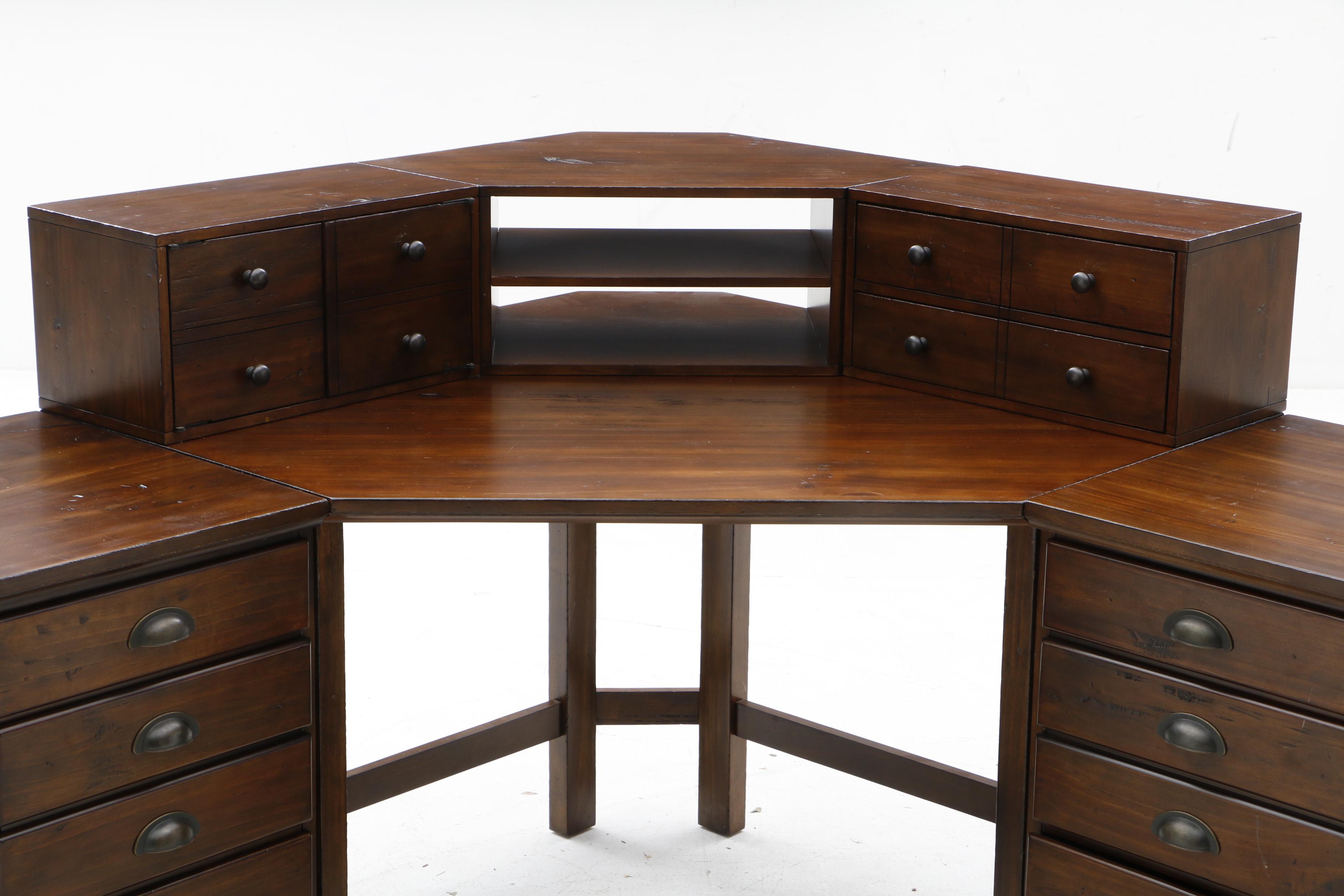 Pine Corner Desk with Riser Shelf and File Cabinets by Pottery Barn