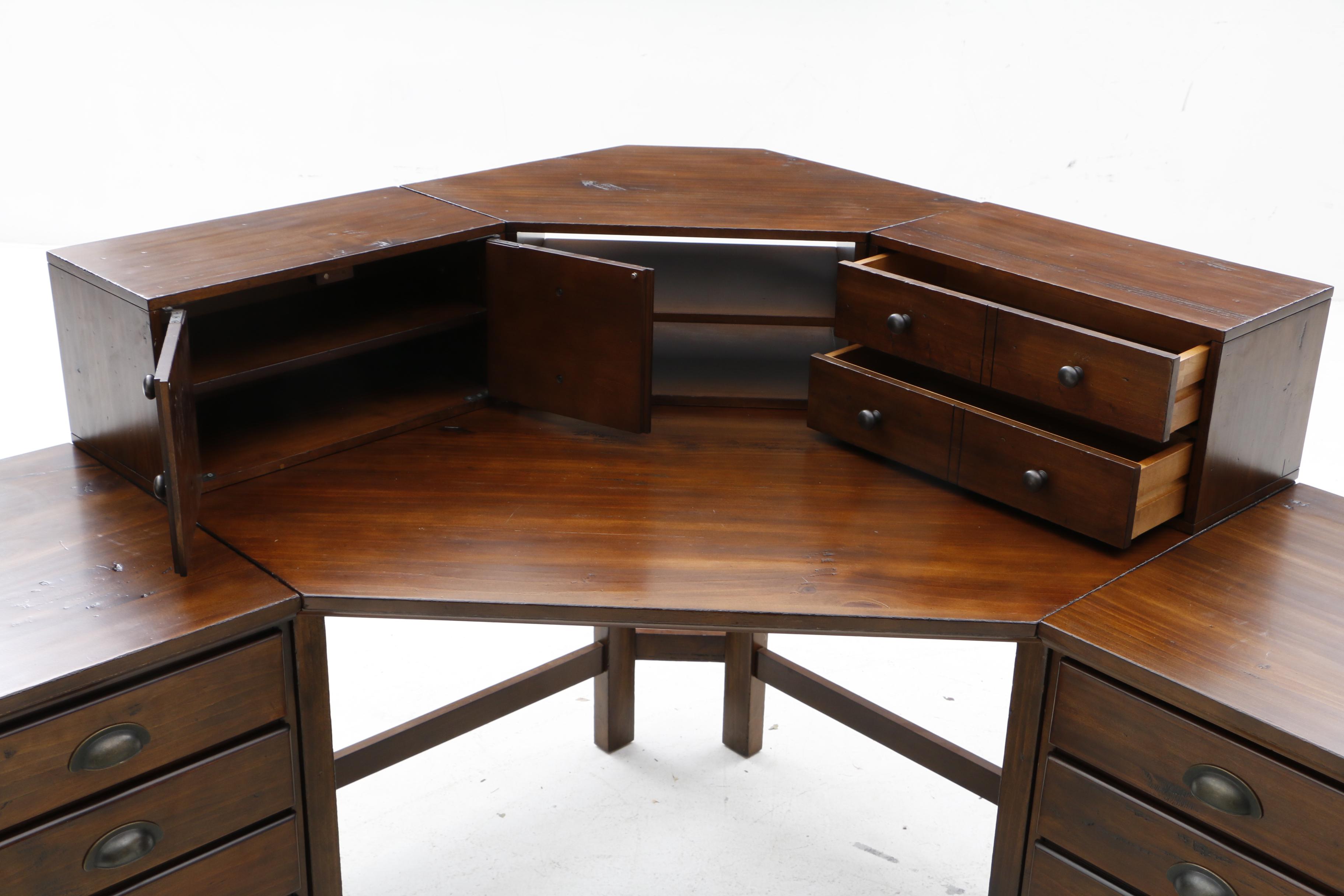 Pine Corner Desk with Riser Shelf and File Cabinets by Pottery Barn