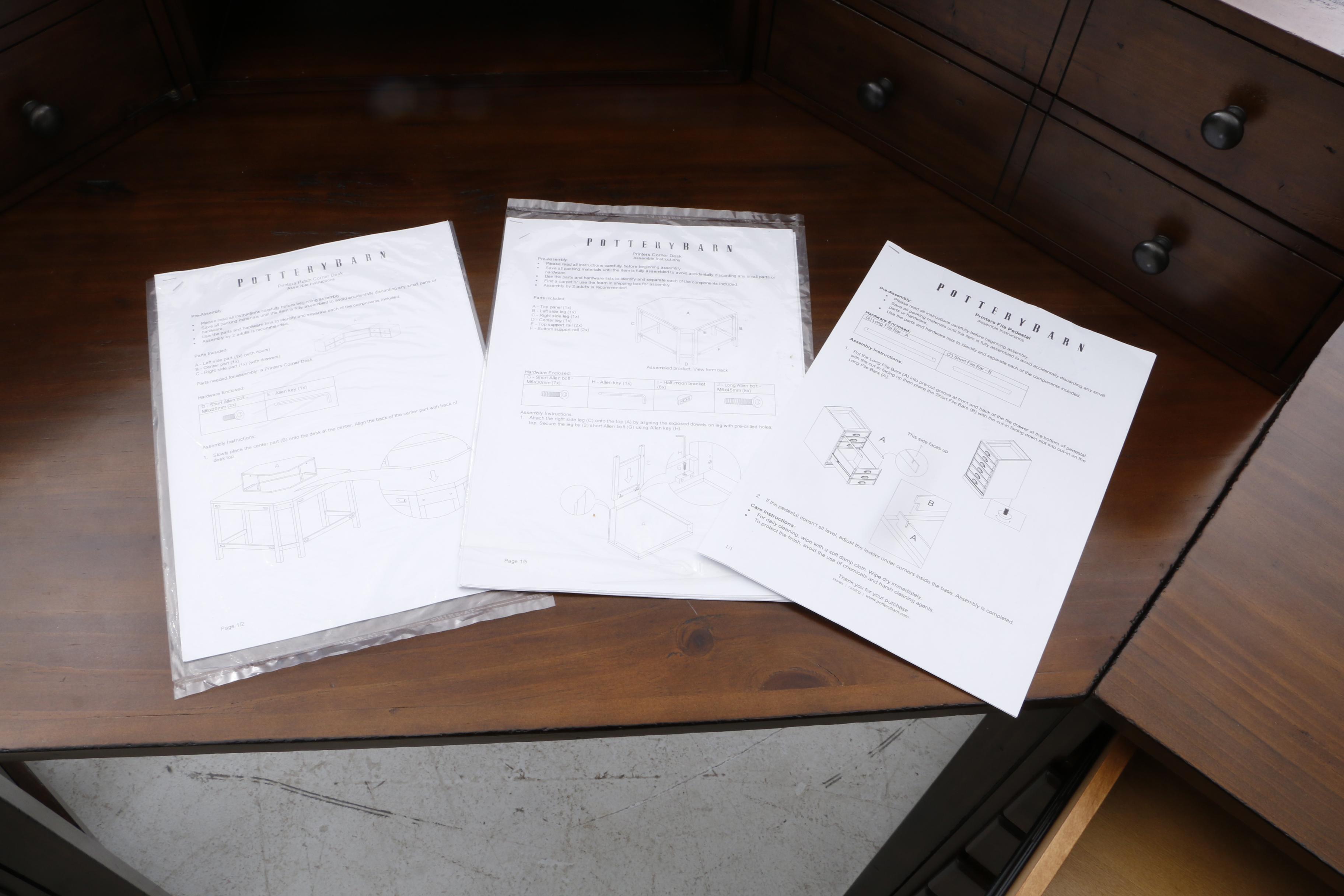 Pine Corner Desk with Riser Shelf and File Cabinets by Pottery Barn