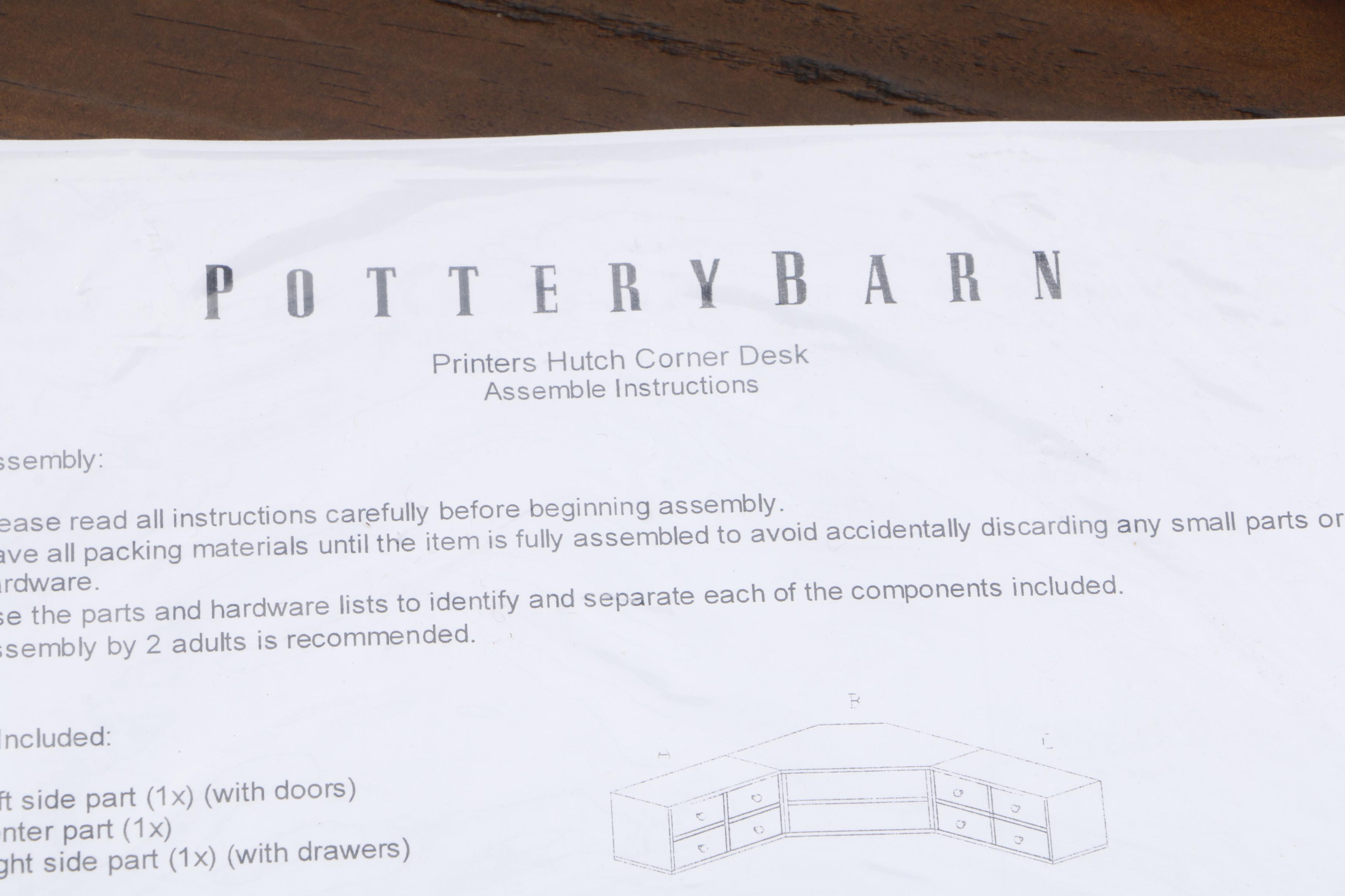 Pine Corner Desk with Riser Shelf and File Cabinets by Pottery Barn