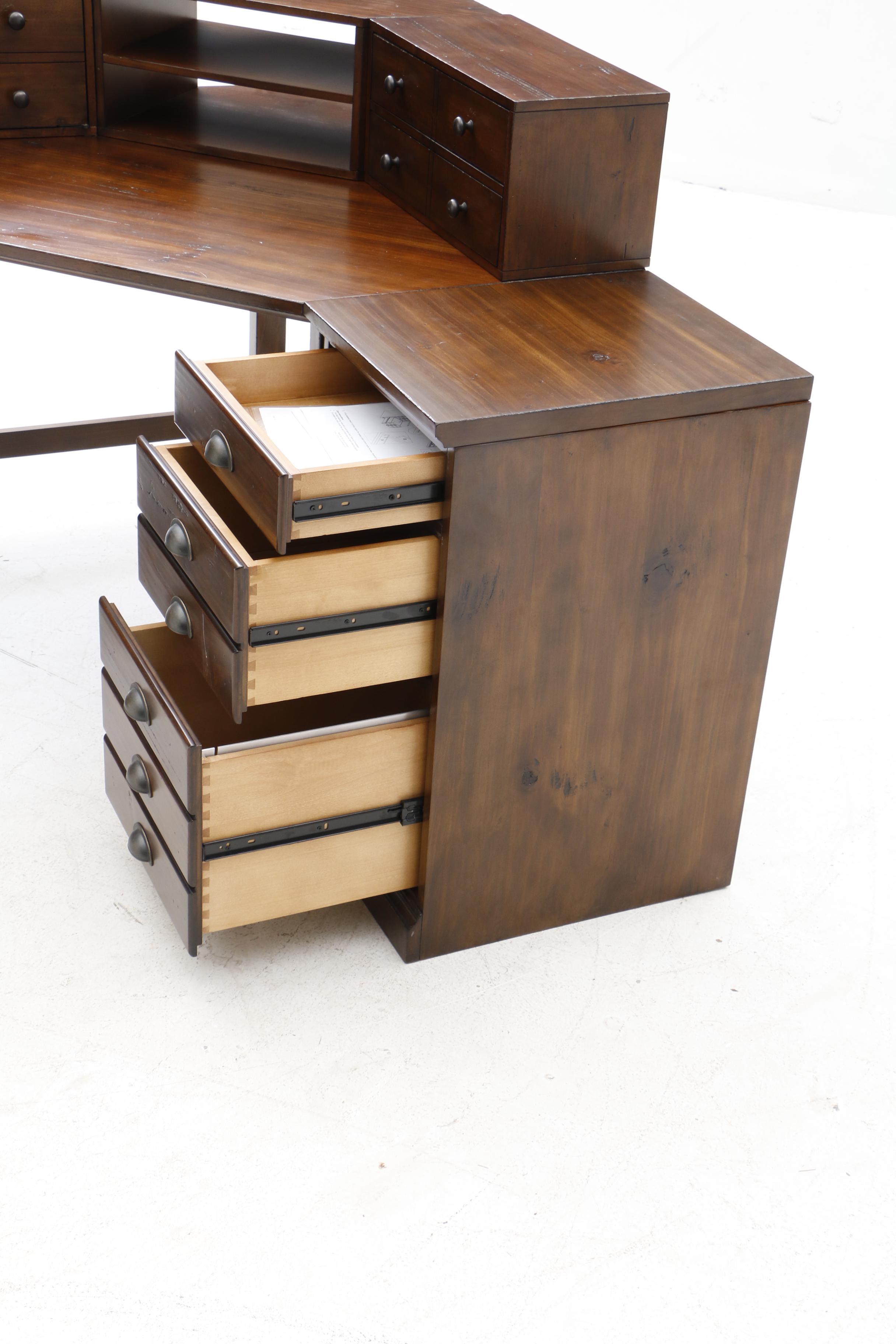 Pine Corner Desk with Riser Shelf and File Cabinets by Pottery Barn