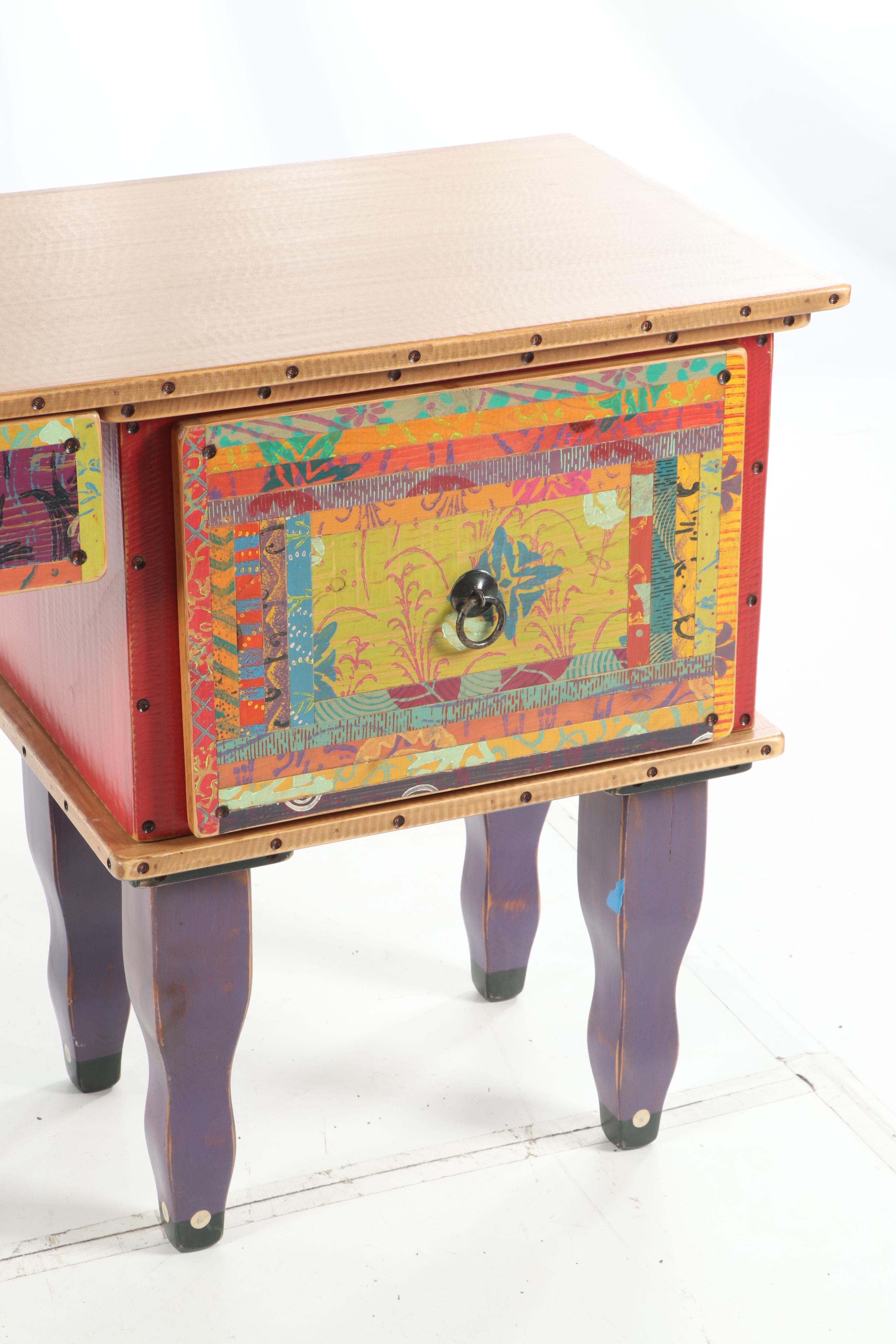 Hand-Painted Wood Three-Piece Desk by Shoestring Creations, 21st Century