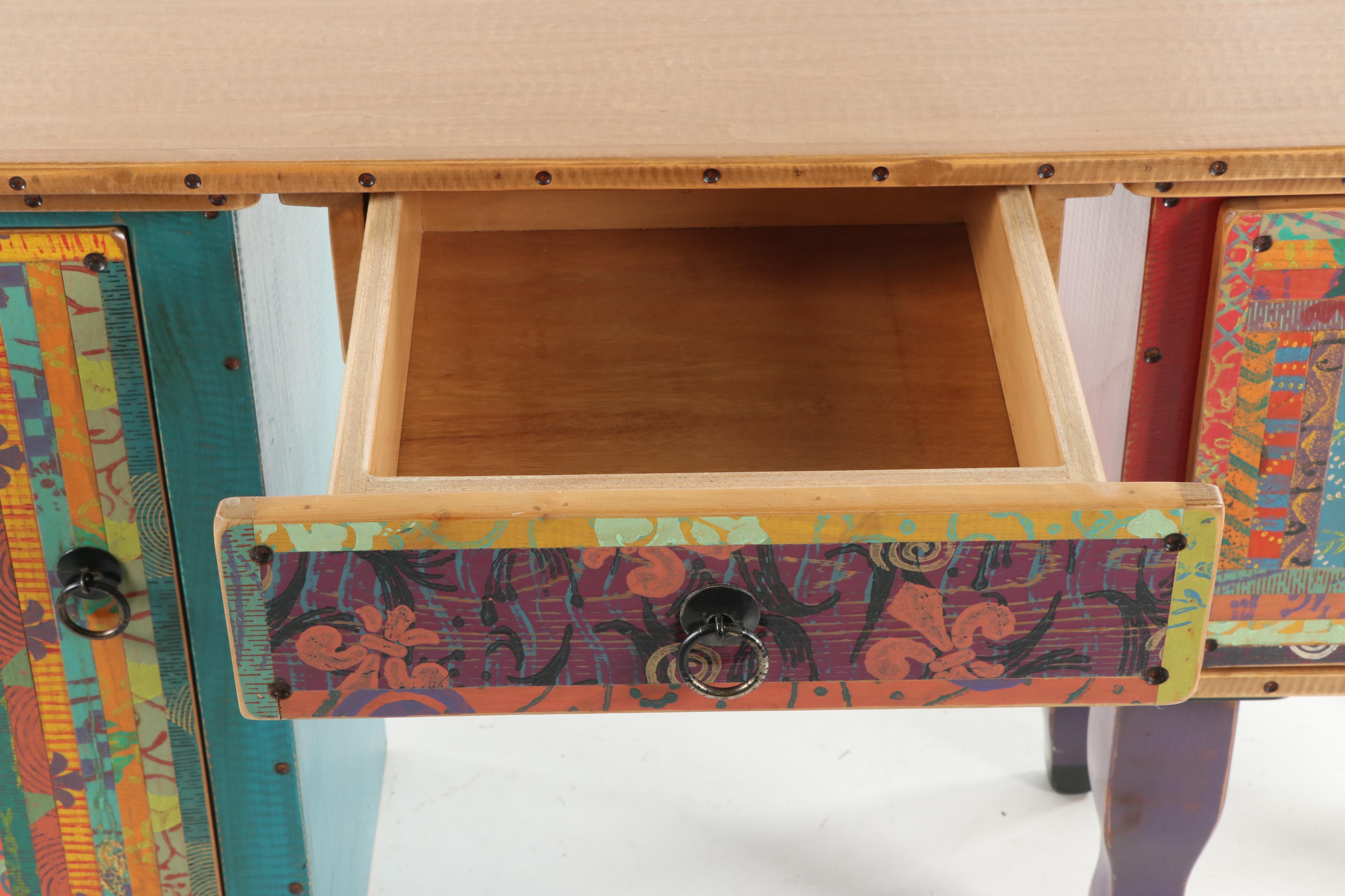 Hand-Painted Wood Three-Piece Desk by Shoestring Creations, 21st Century
