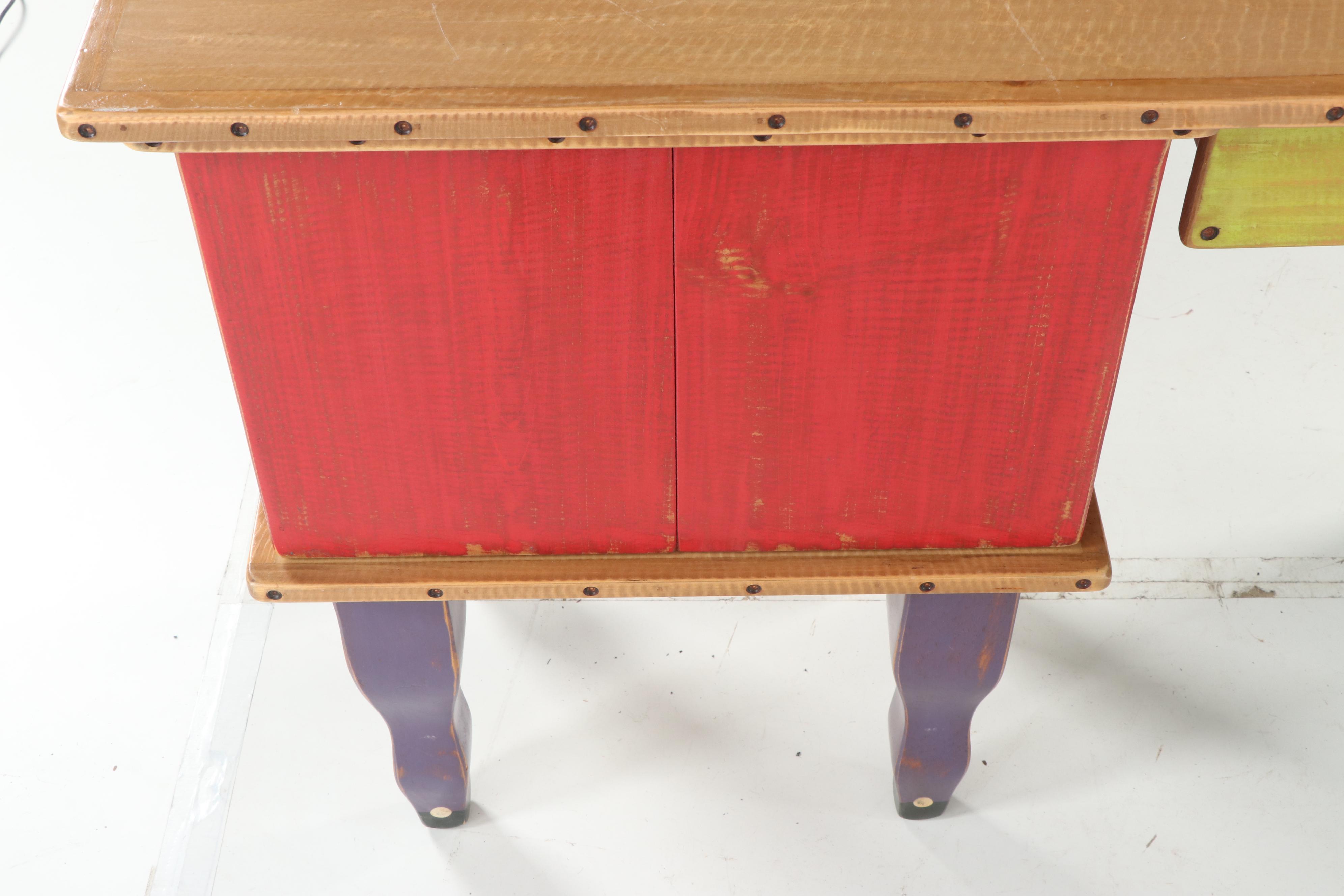 Hand-Painted Wood Three-Piece Desk by Shoestring Creations, 21st Century