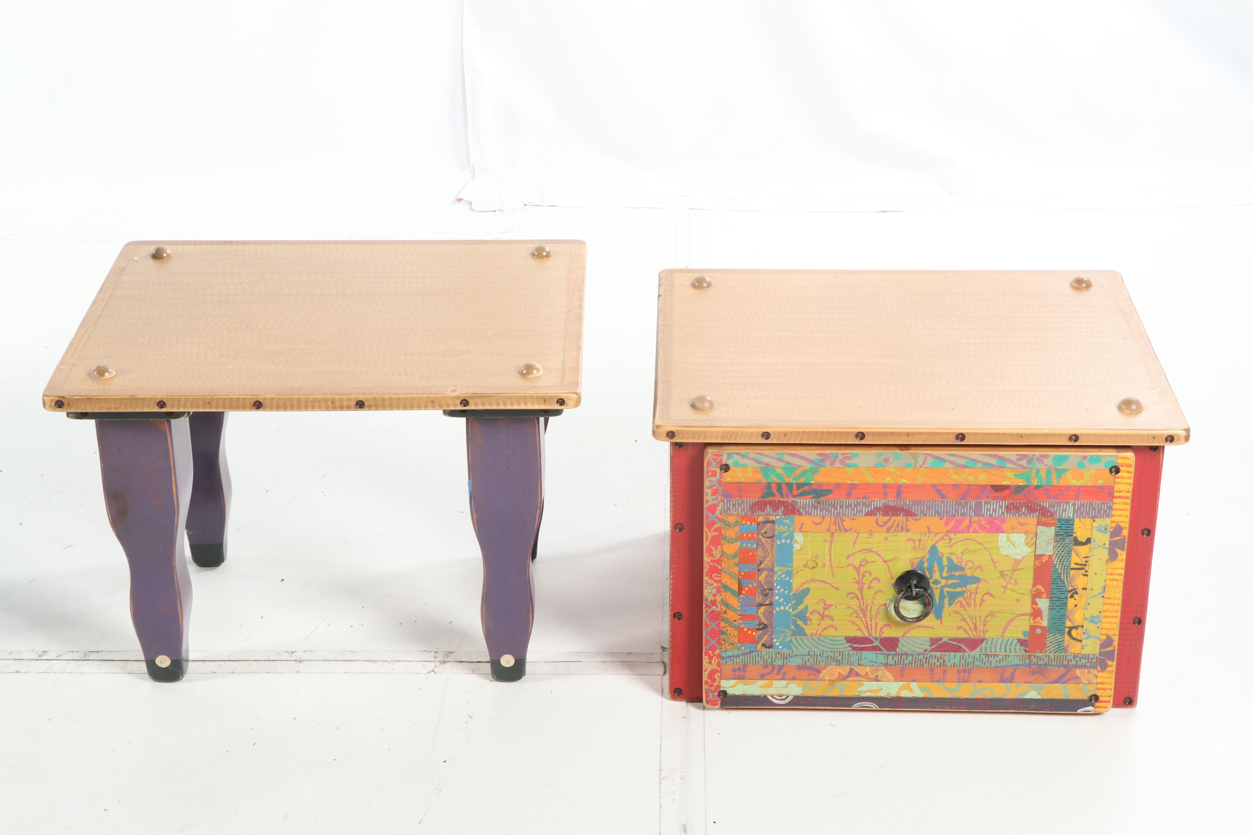 Hand-Painted Wood Three-Piece Desk by Shoestring Creations, 21st Century