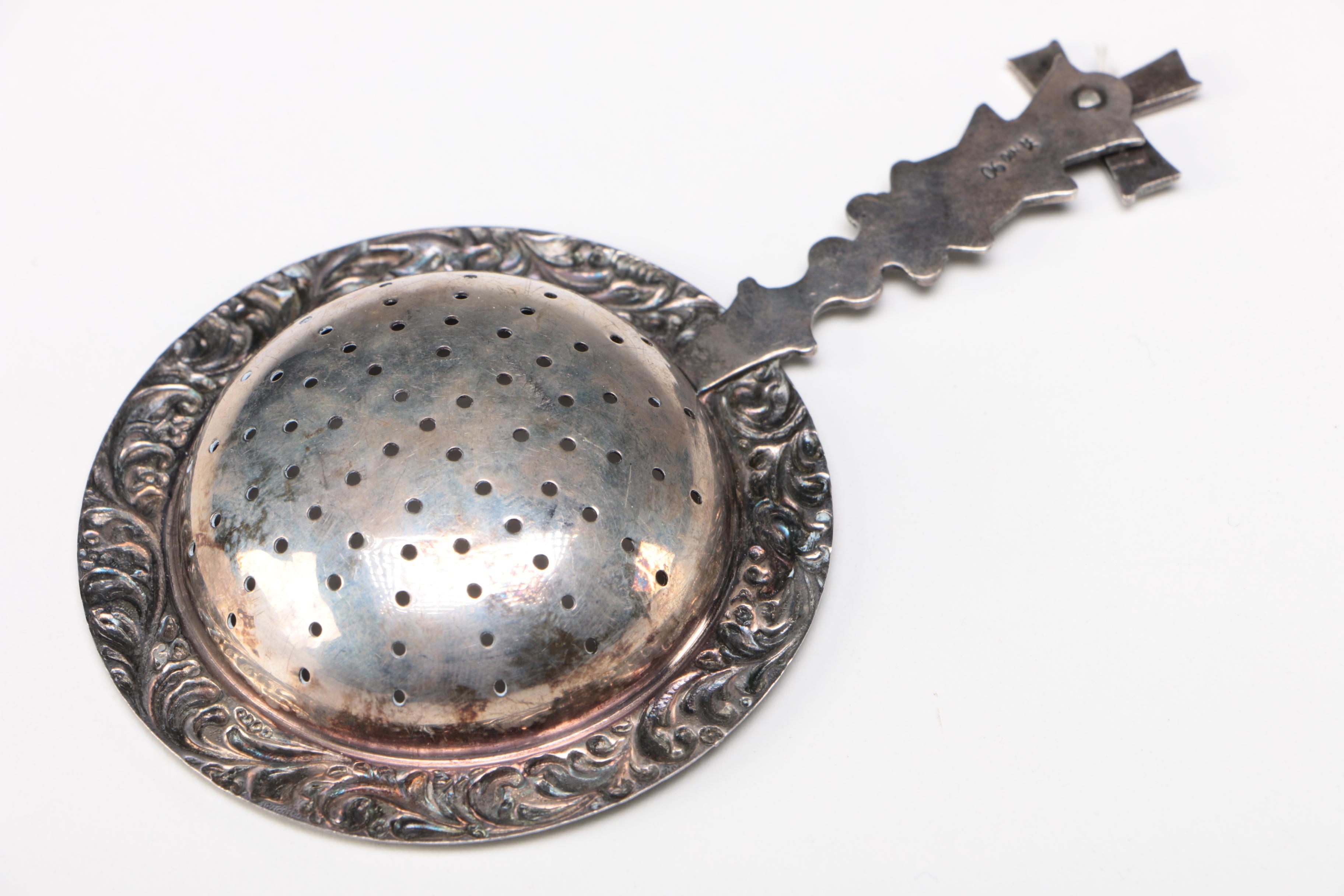 Dutch Silver Plate Spinning Windmill Tea Strainer, Early 20th Century