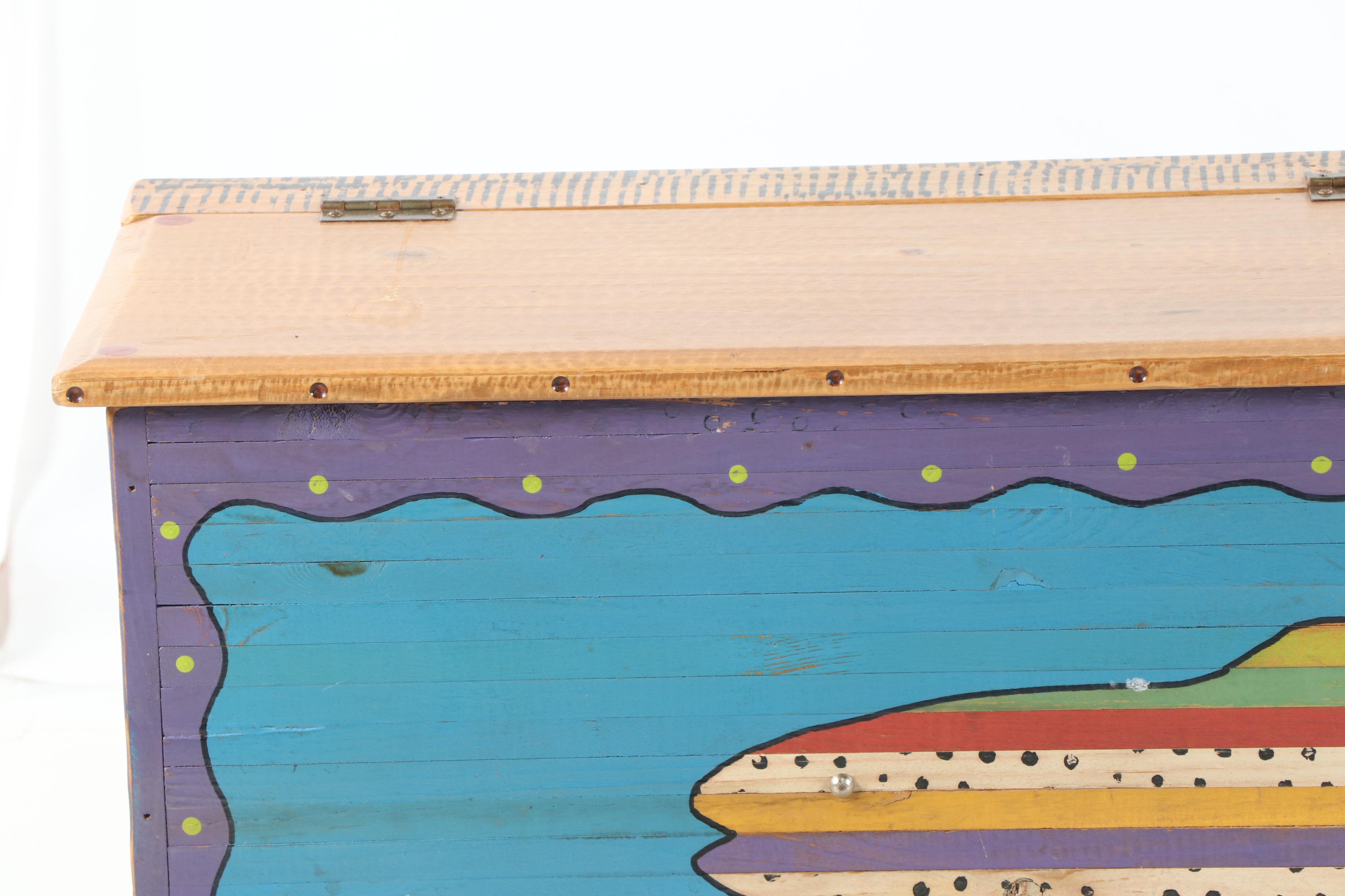Contemporary Hand Painted Fish Trunk by Shoestring Creations