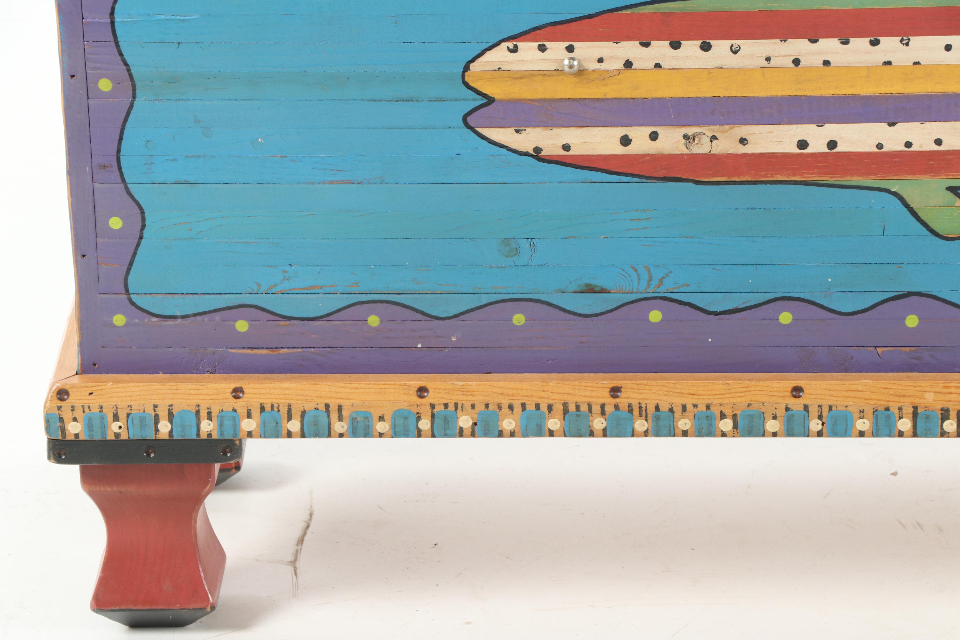 Contemporary Hand Painted Fish Trunk by Shoestring Creations
