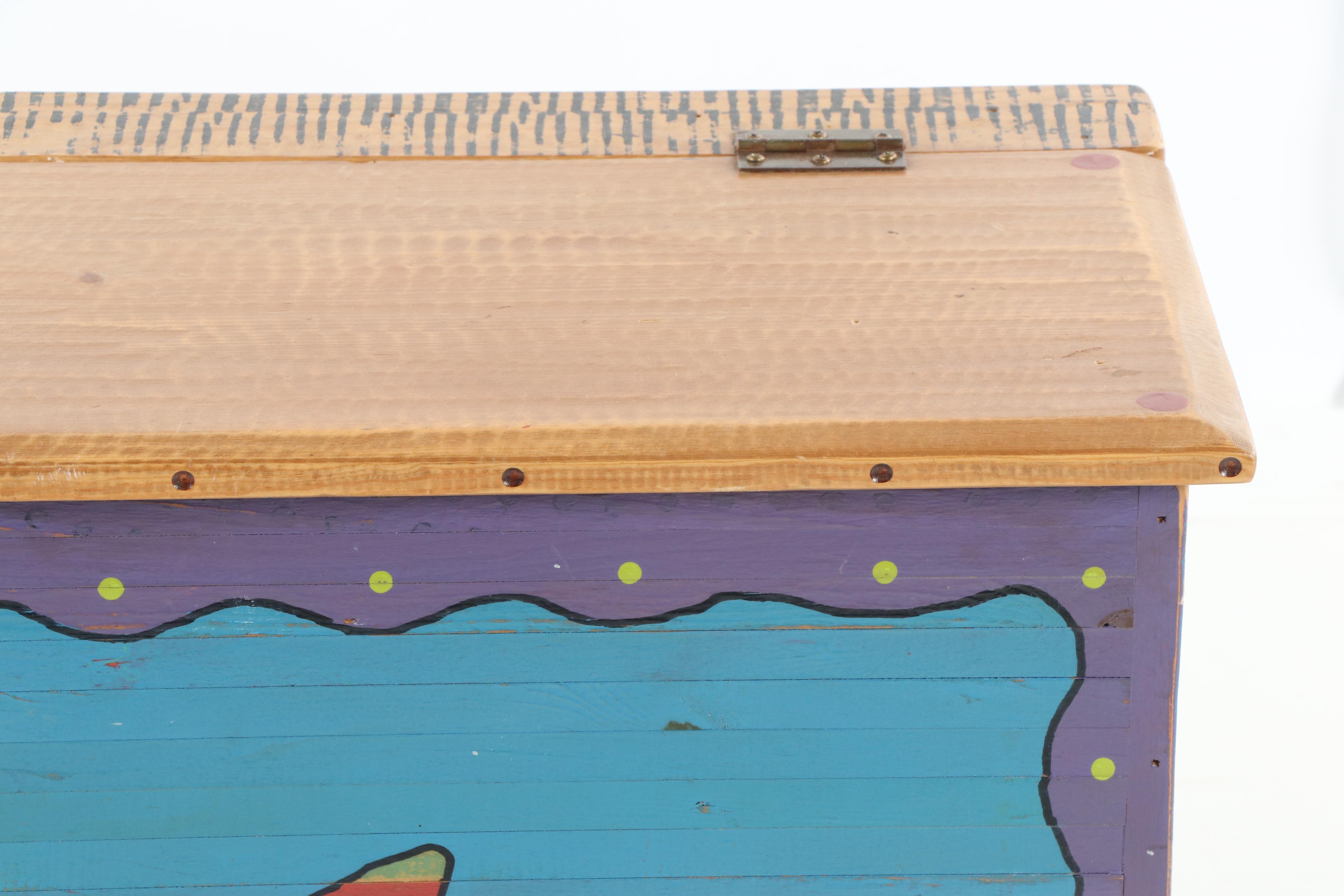 Contemporary Hand Painted Fish Trunk by Shoestring Creations