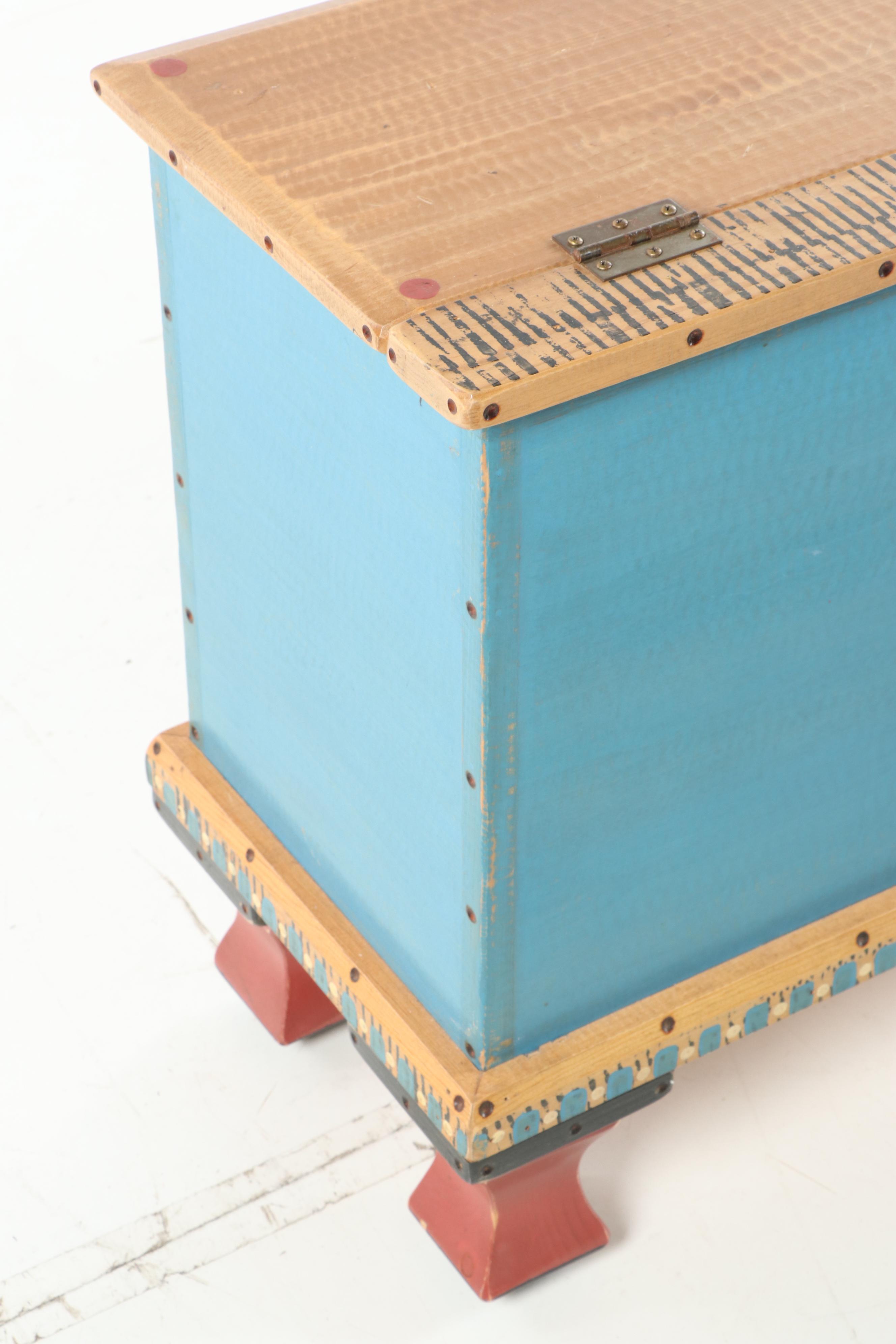 Contemporary Hand Painted Fish Trunk by Shoestring Creations