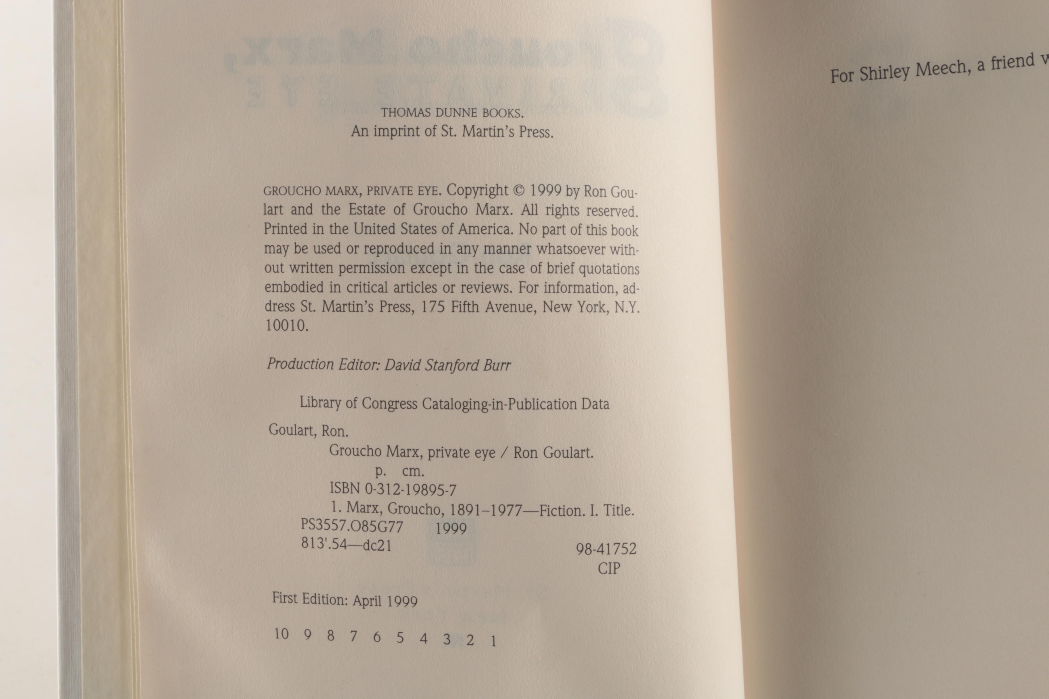 Ron Goulart Signed with Sketch First Edition "Groucho Marx" Crime Novels