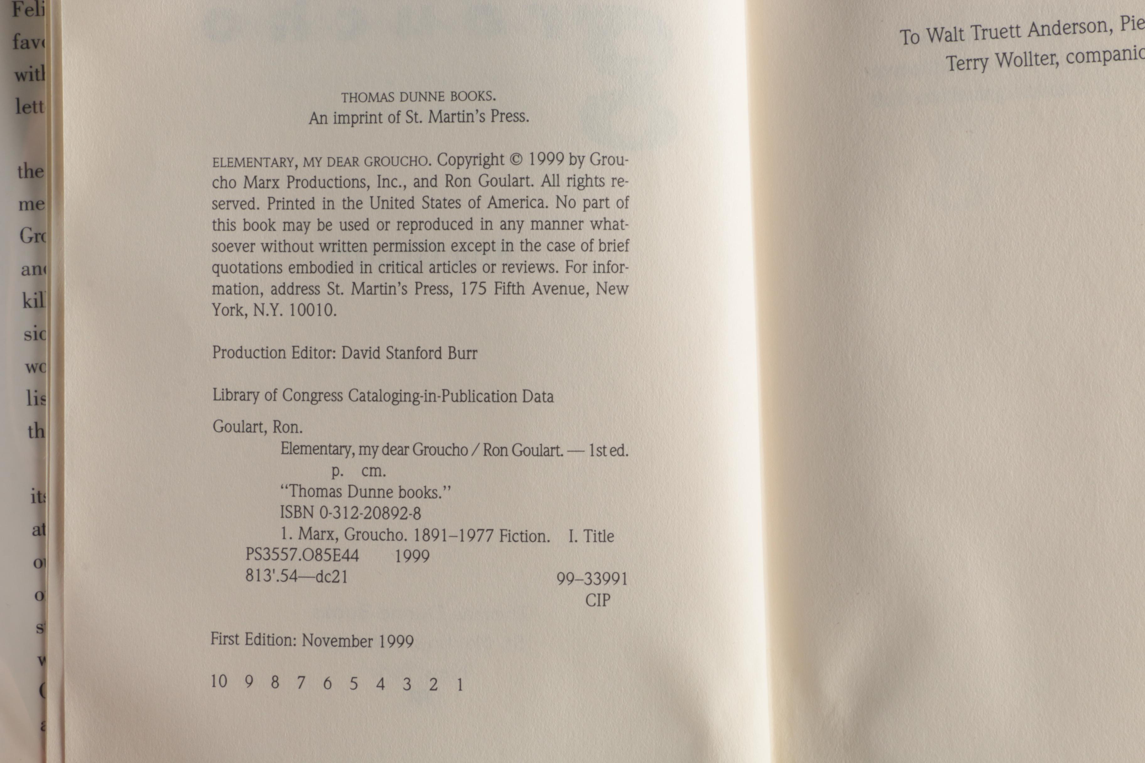 Ron Goulart Signed with Sketch First Edition "Groucho Marx" Crime Novels