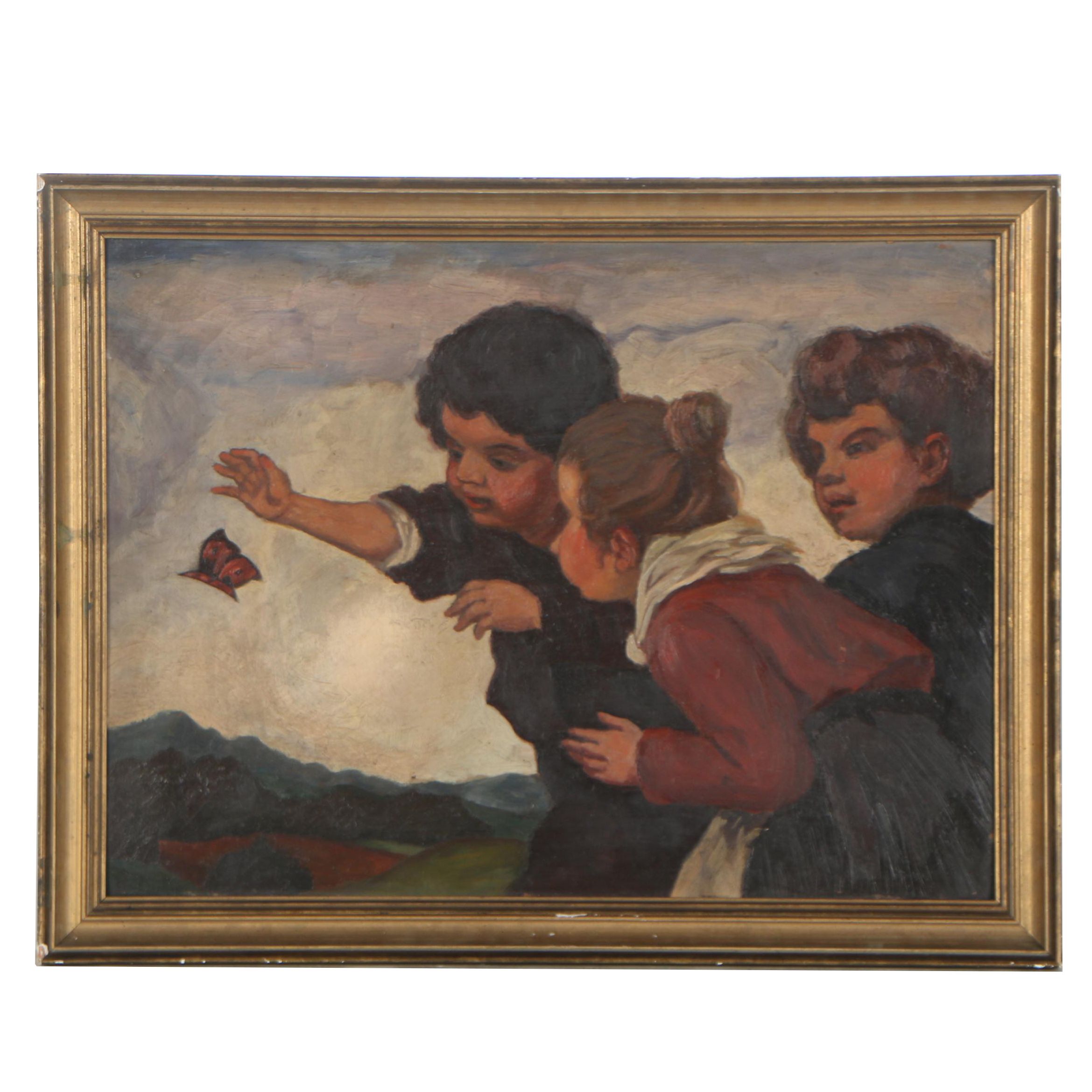 Munich School Copy Oil Painting after Ludwig Von Zumbusch "Schmetterlinge"