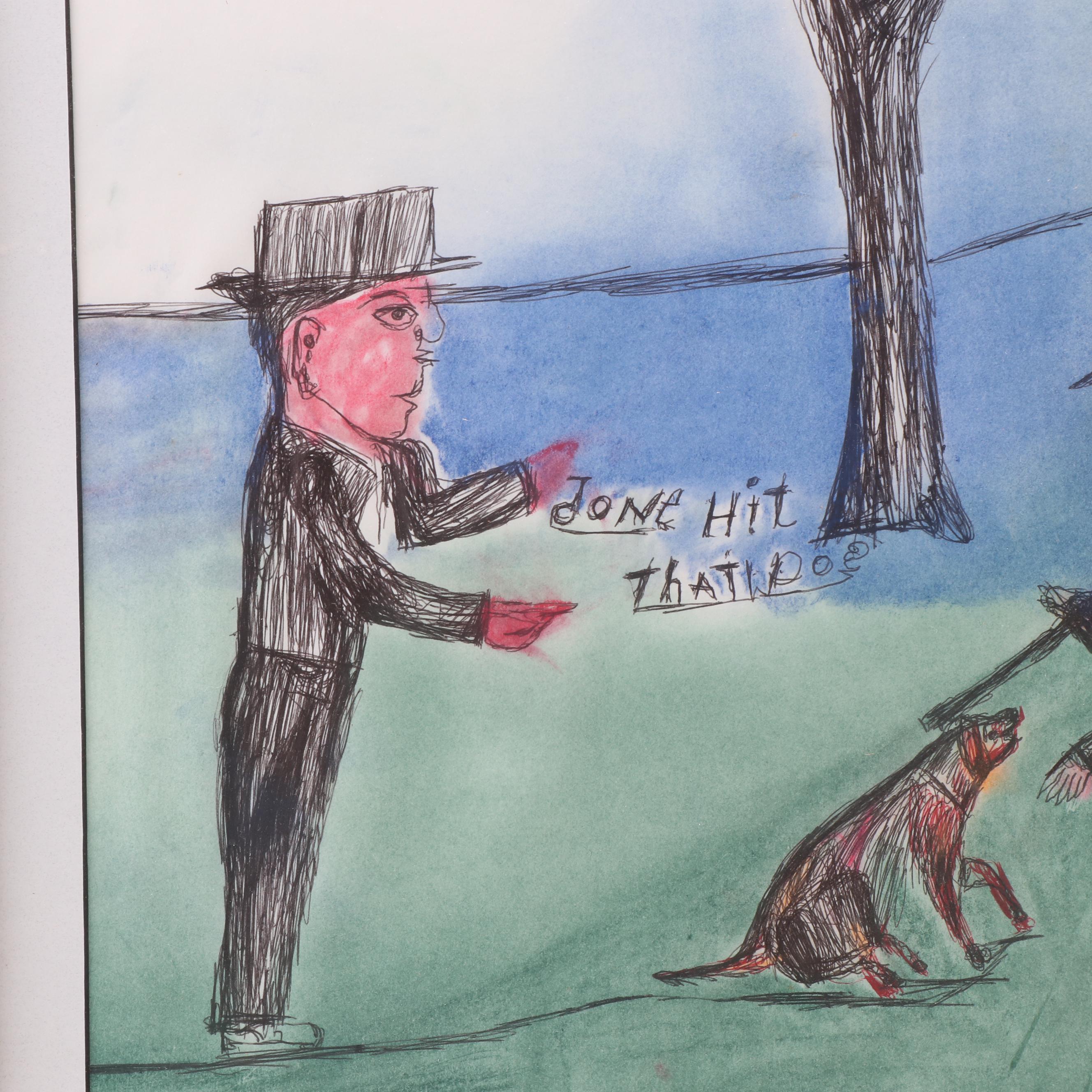 Shields Landon Jones Pen and Pastel Drawing