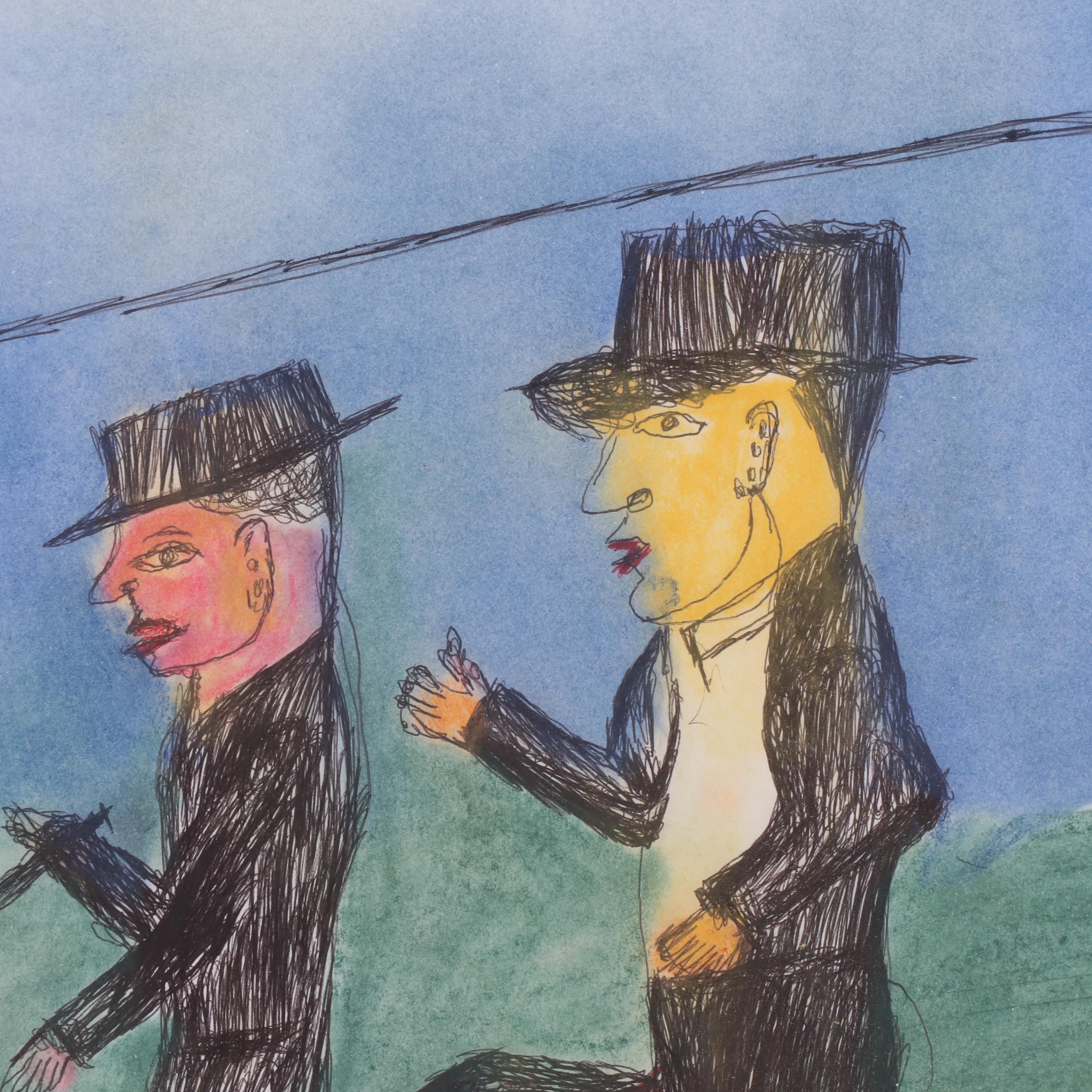 Shields Landon Jones Pen and Pastel Drawing