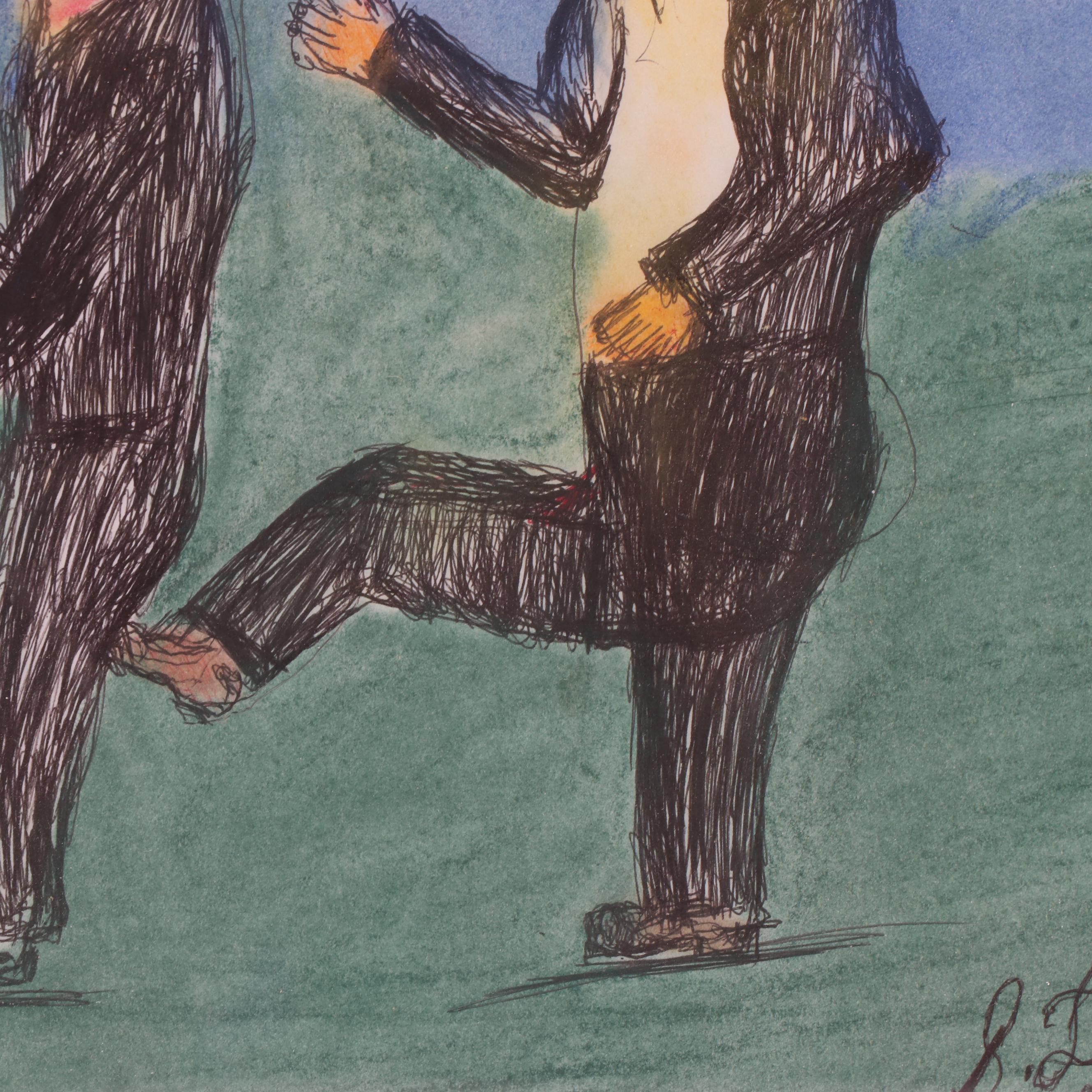 Shields Landon Jones Pen and Pastel Drawing