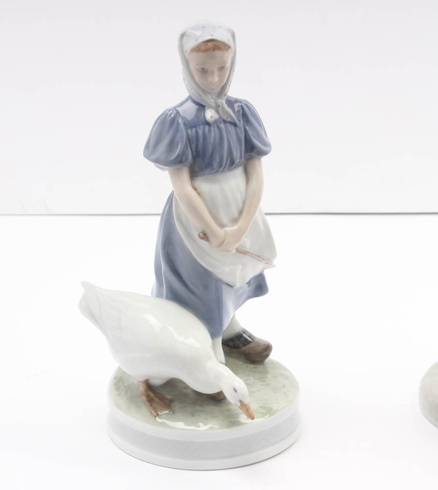 Royal Copenhagen Porcelain Figurines "Girl with Goose" and "Girl with Goats"