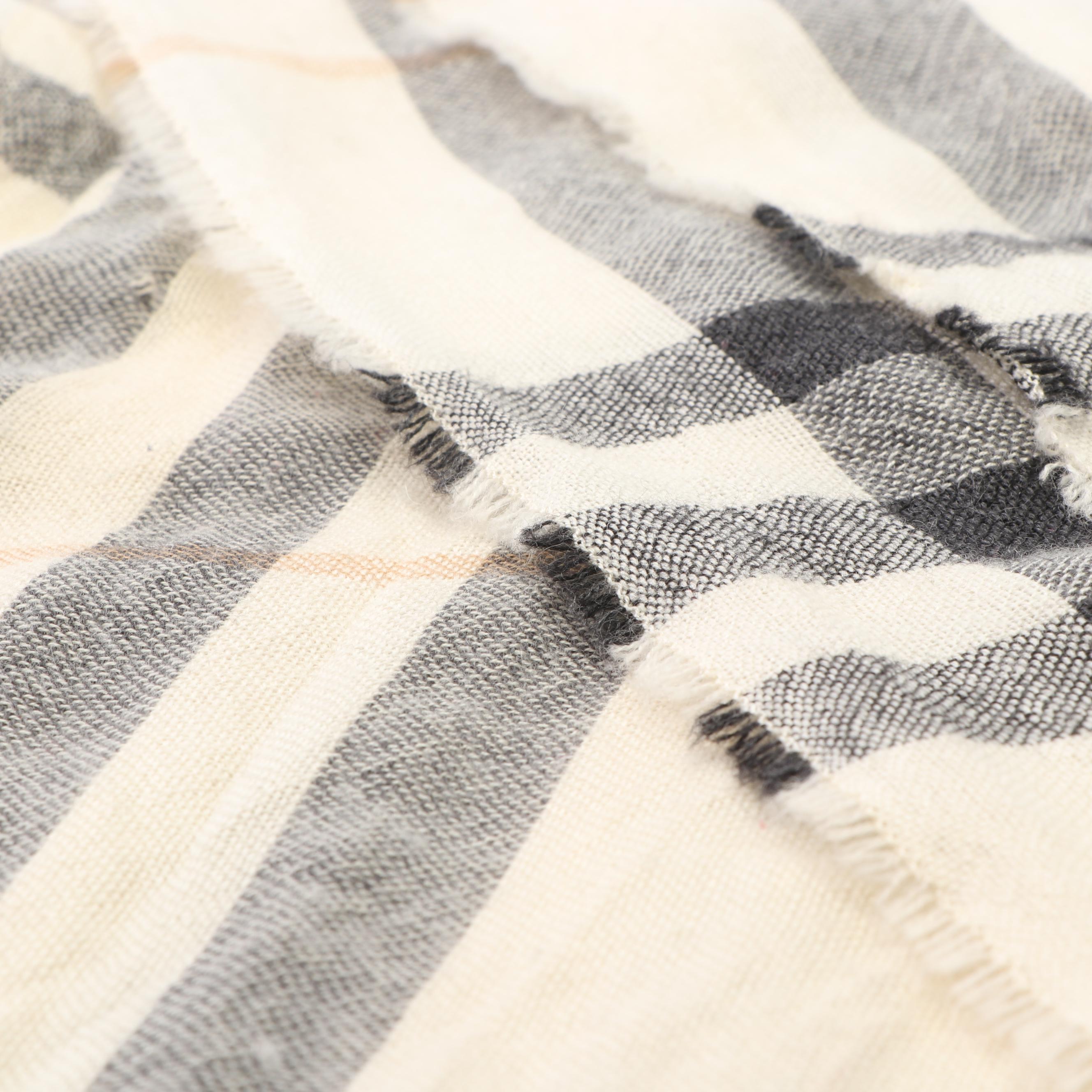 Burberry Giant Check Wool/Silk Blend Gauze Scarf with Fringed Ends