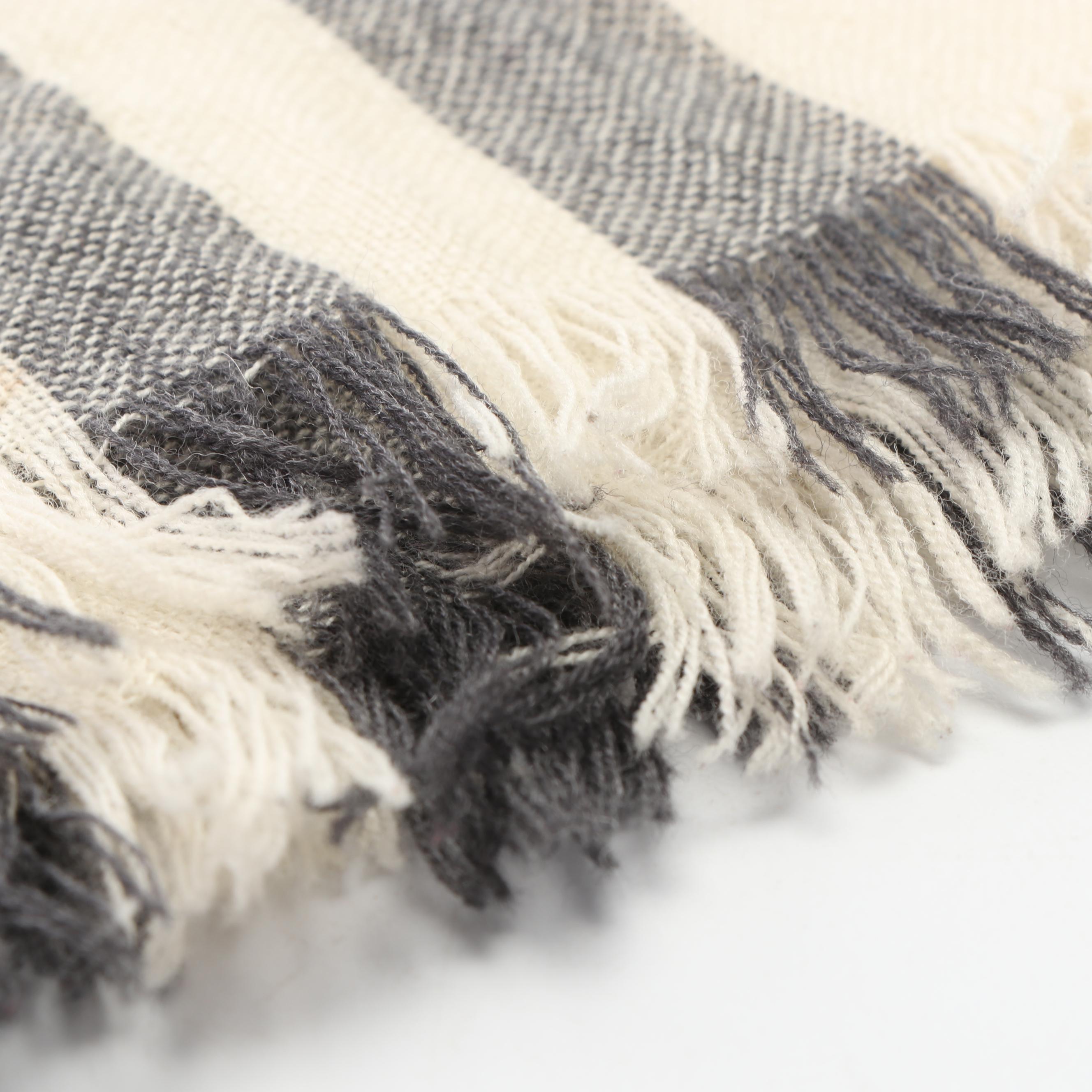 Burberry Giant Check Wool/Silk Blend Gauze Scarf with Fringed Ends