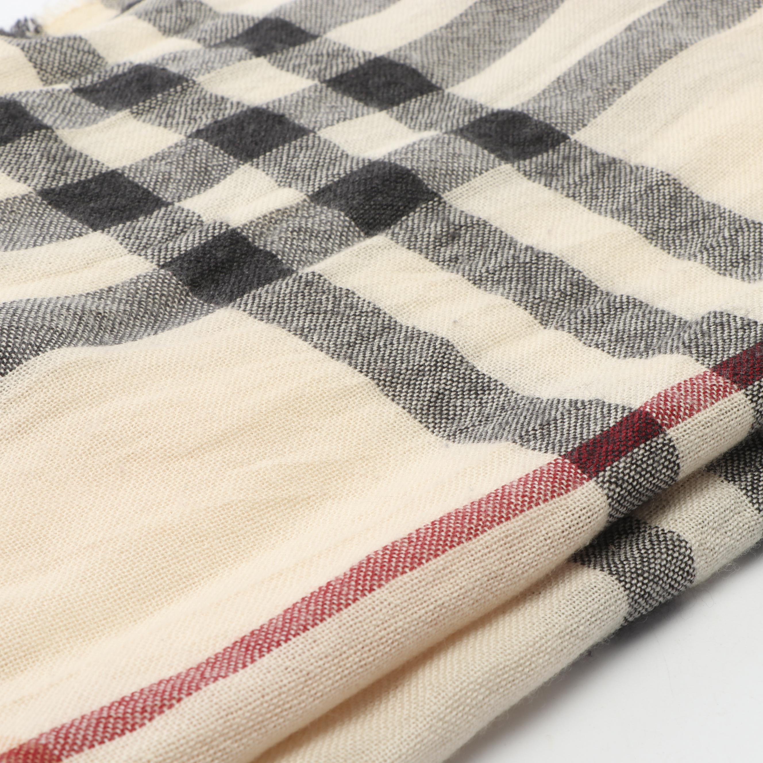 Burberry Giant Check Wool/Silk Blend Gauze Scarf with Fringed Ends