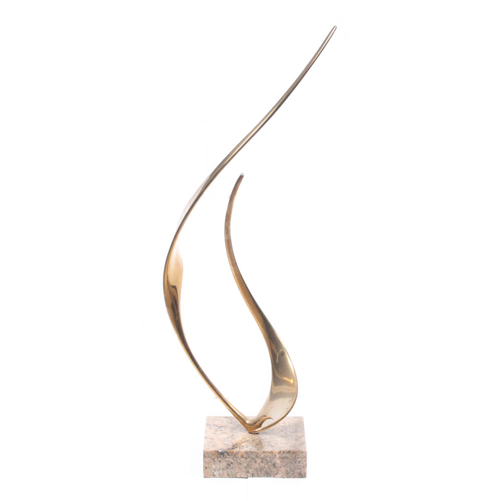 Lou Pearson and Robbie Robins Modernist Brass on Marble Sculpture, Circa 1990s