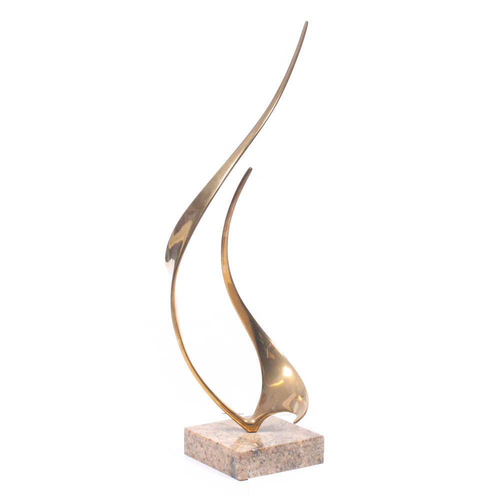 Lou Pearson and Robbie Robins Modernist Brass on Marble Sculpture, Circa 1990s