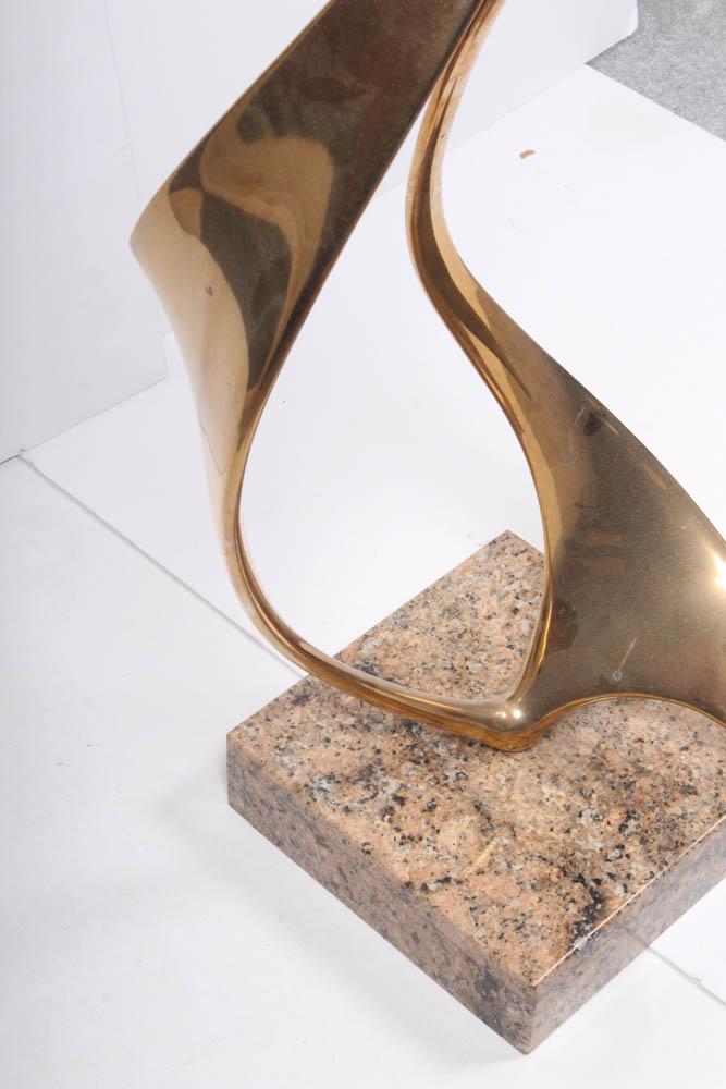 Lou Pearson and Robbie Robins Modernist Brass on Marble Sculpture, Circa 1990s