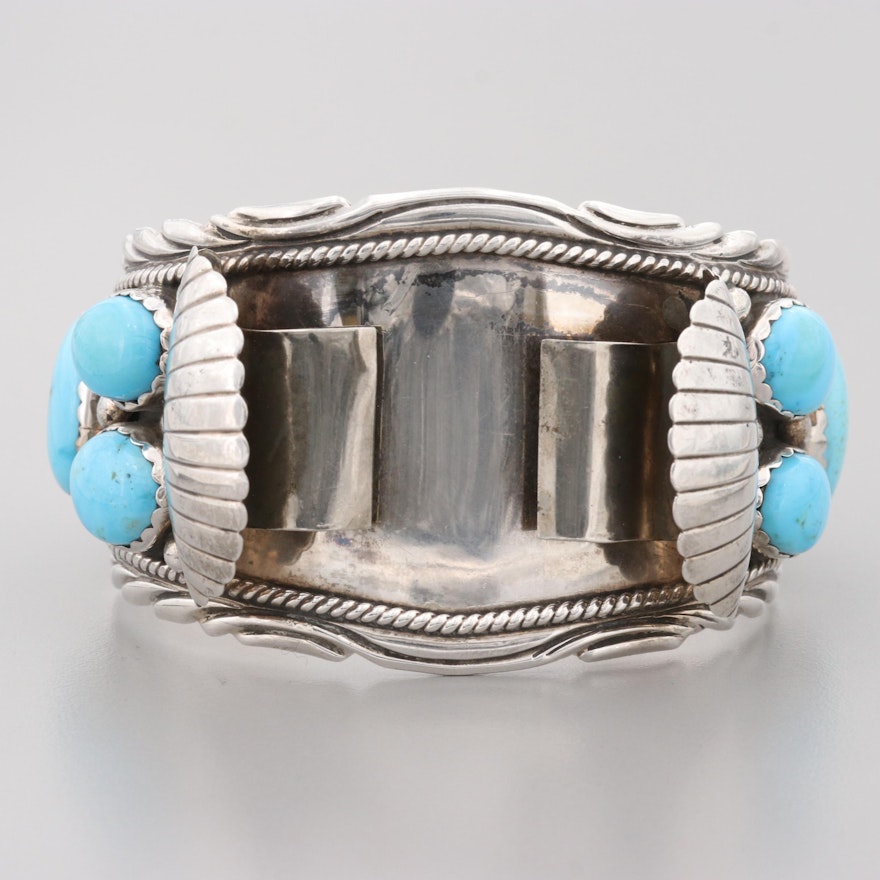 Joe Paul Navajo Sterling Silver Turquoise Watch Cuff Bracelet