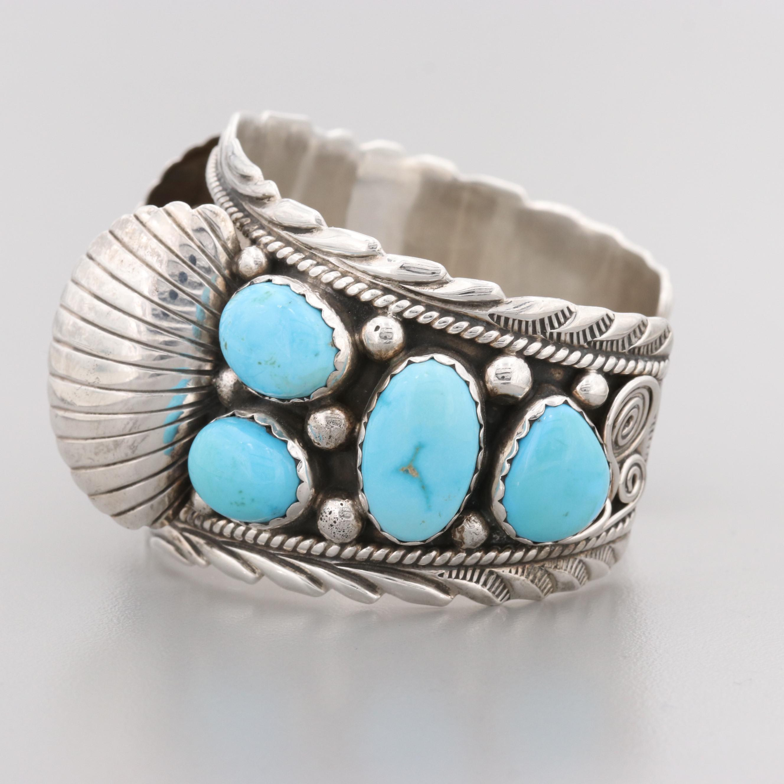 Joe Paul Navajo Sterling Silver Turquoise Watch Cuff Bracelet