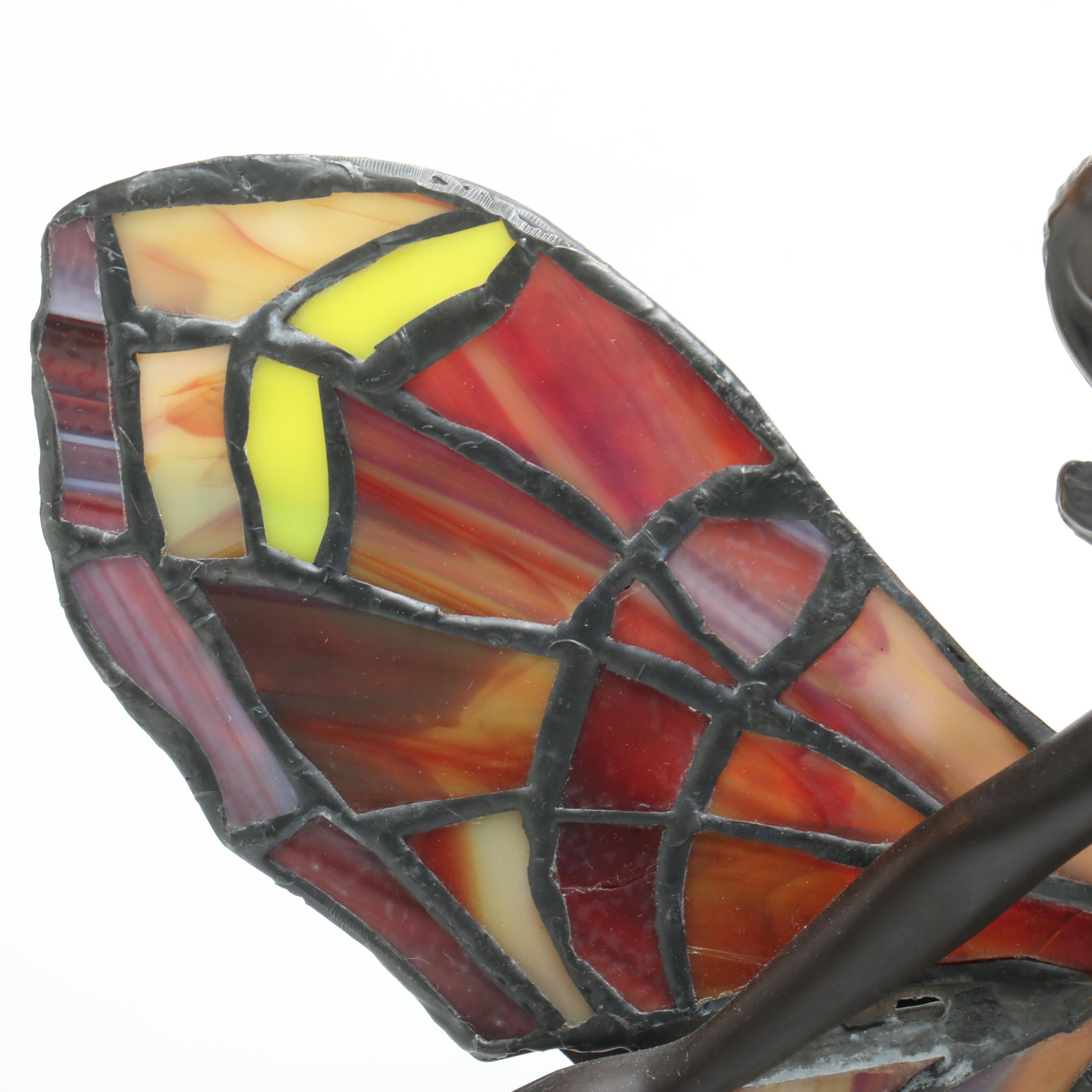 Adolf Art Nouveau Stained Glass Fairy Lamp with Bronze Finish and Marble Base