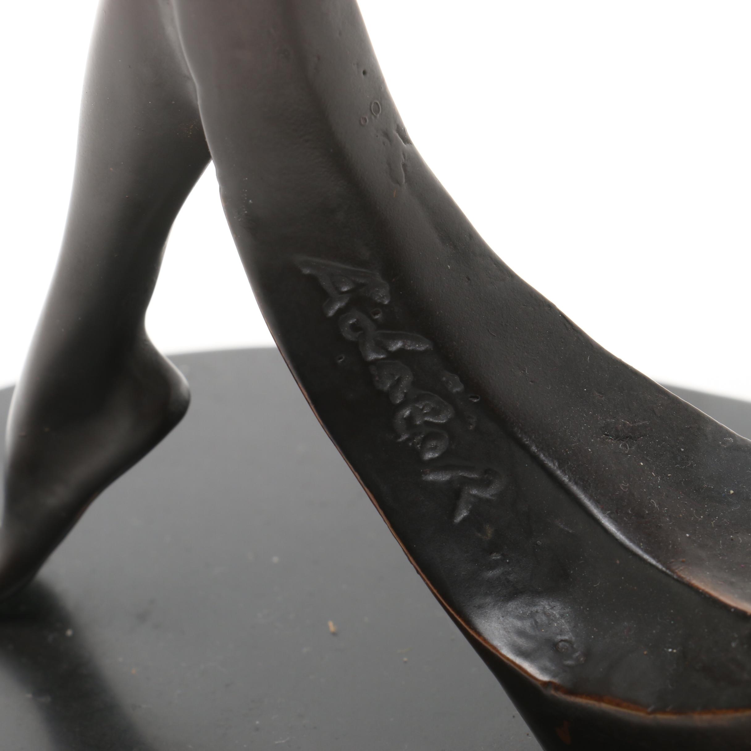 Adolf Art Nouveau Stained Glass Fairy Lamp with Bronze Finish and Marble Base