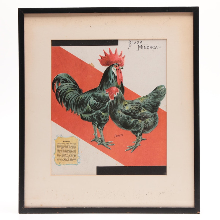 Antique Chromolithograph Advertising Poster for Pratts Poultry Food