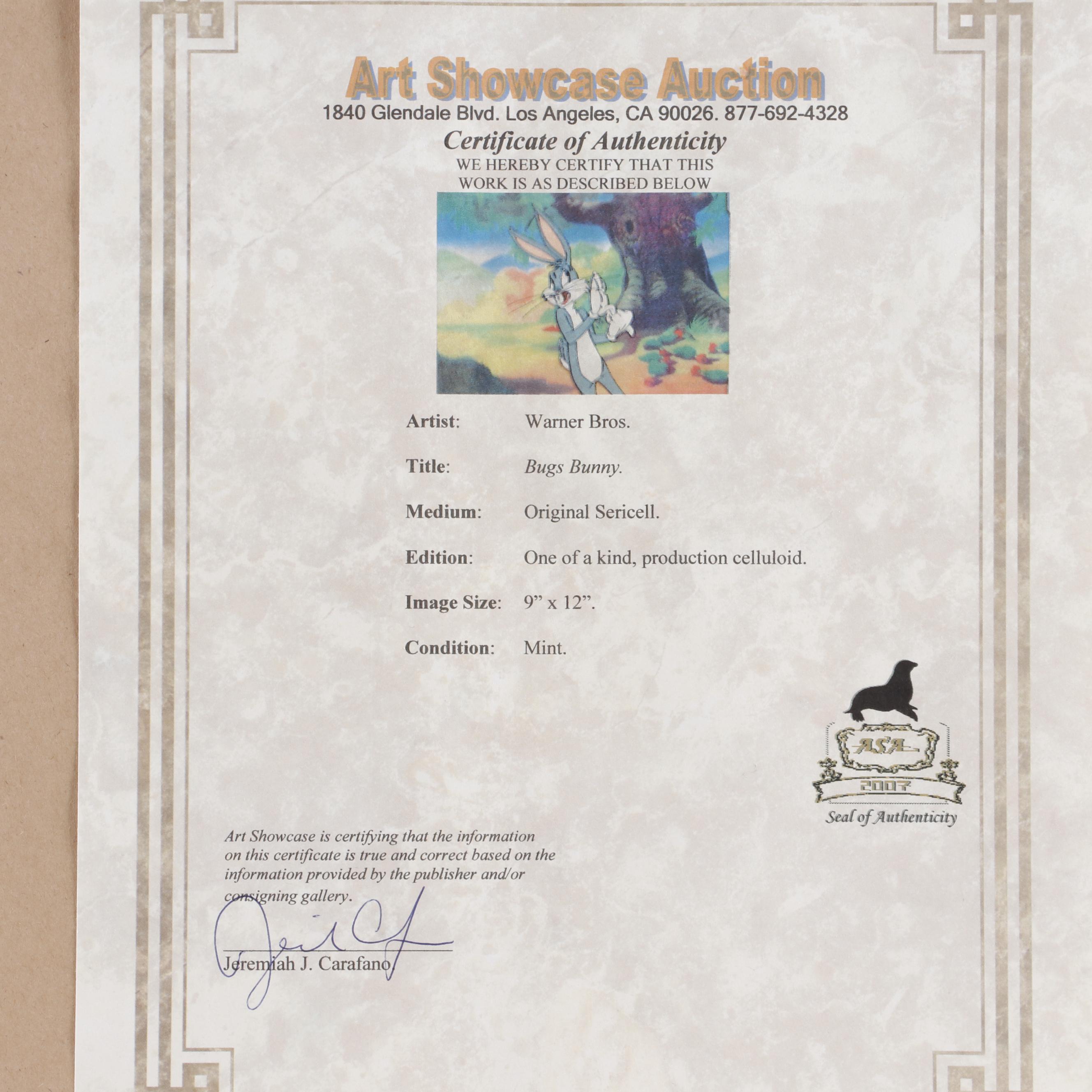 Warner Brothers Animation Cel "Bugs Bunny"