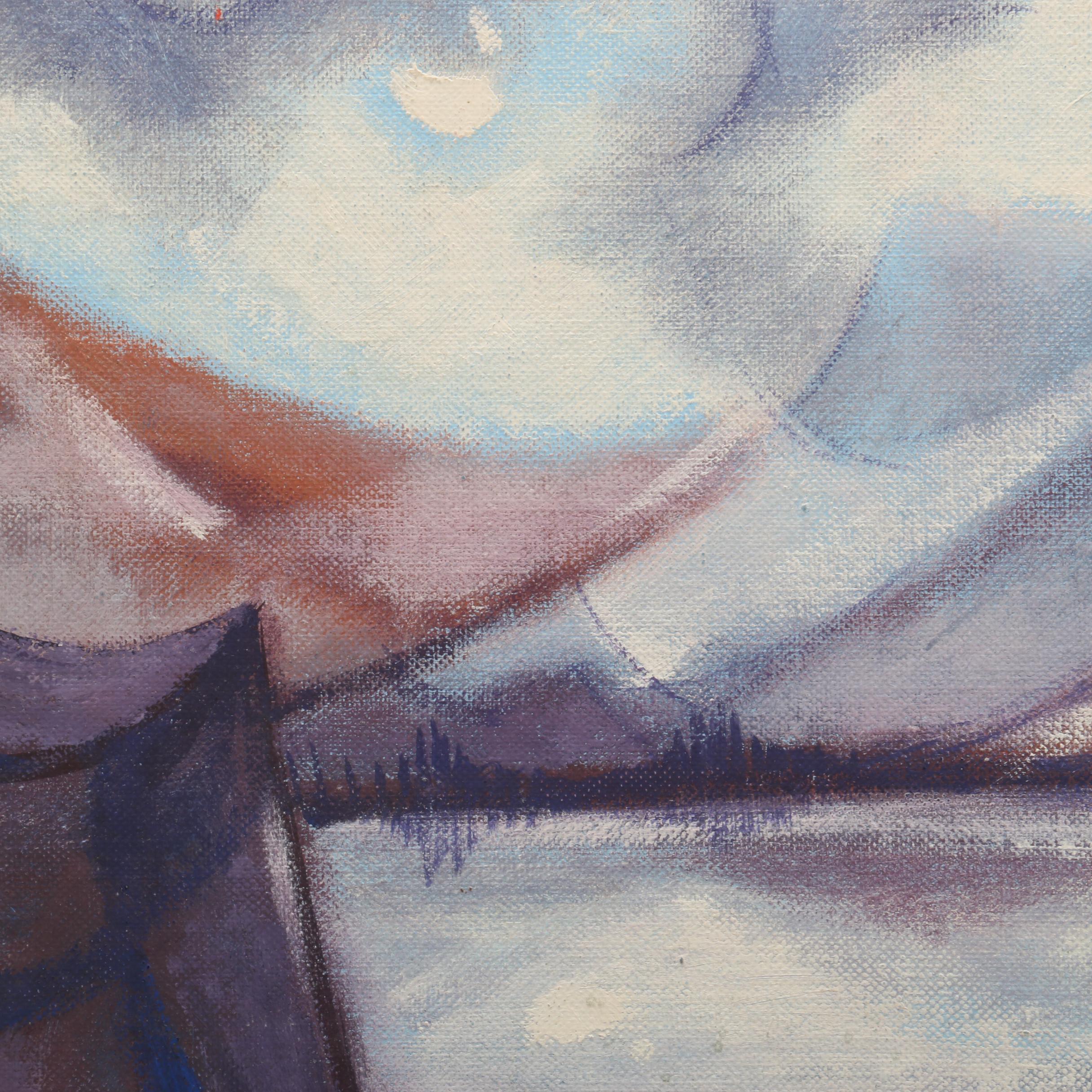 V. Rader Surrealist Style Landscape Oil Painting
