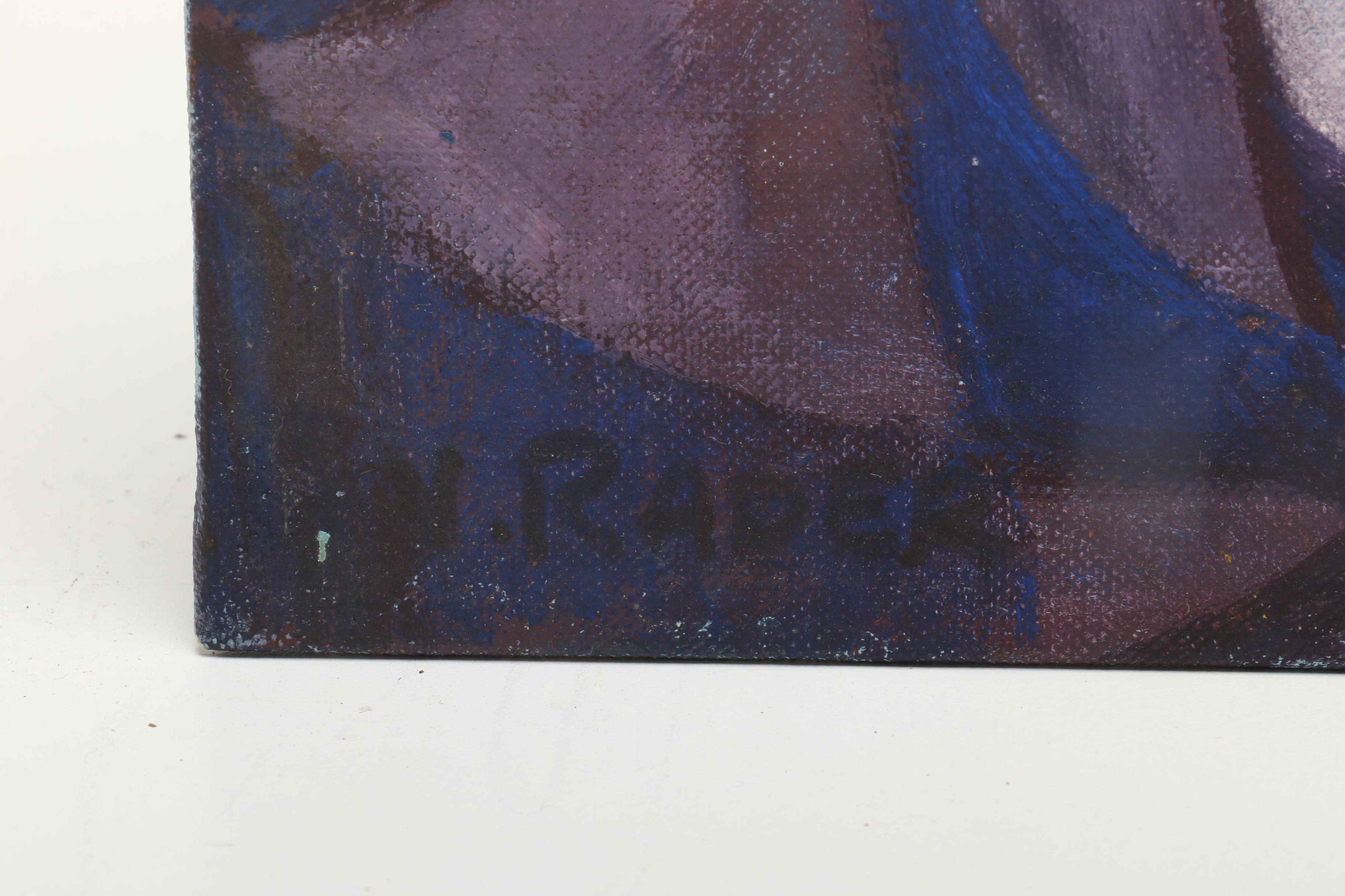 V. Rader Surrealist Style Landscape Oil Painting