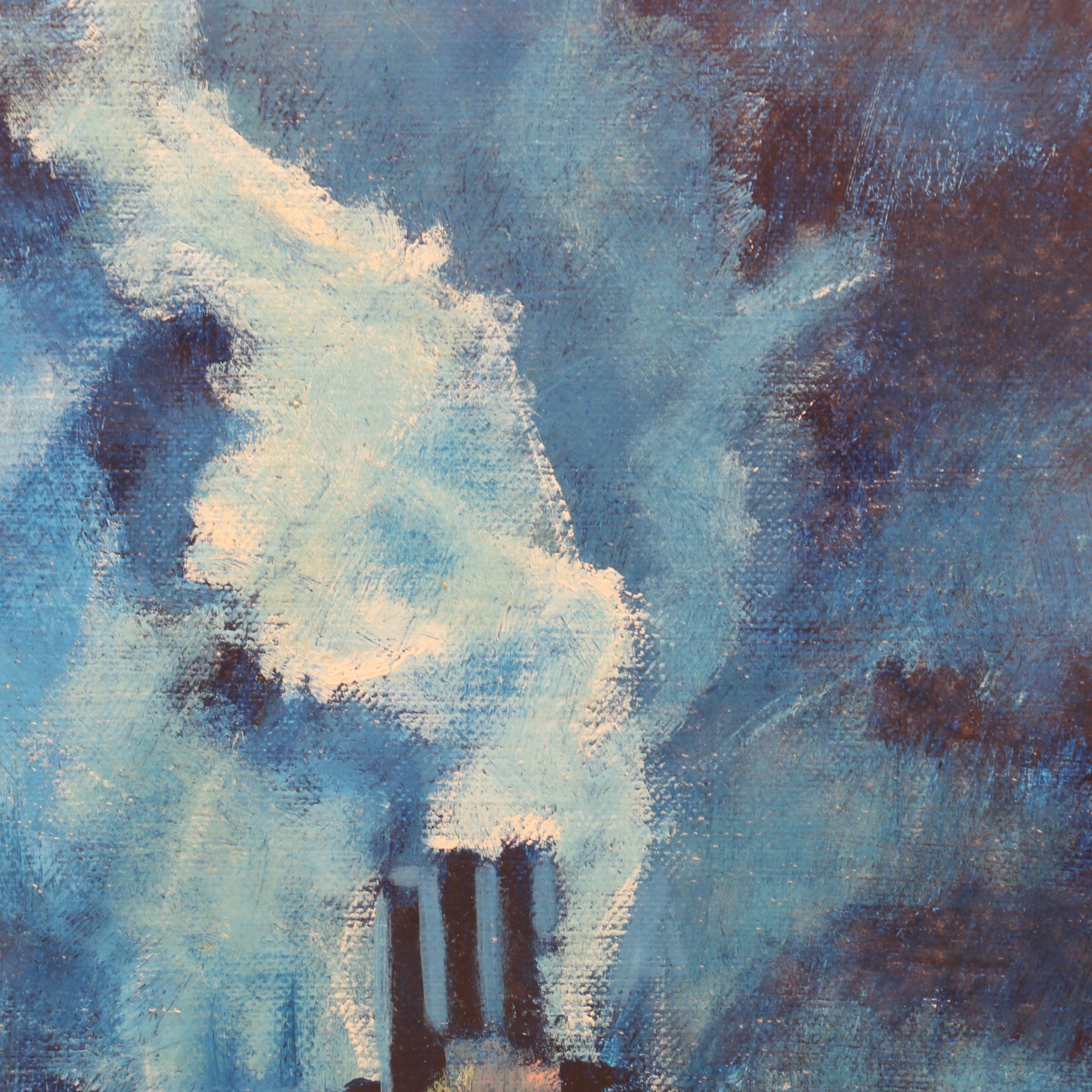 V. Rader Surrealist Style Citiscape Oil Painting
