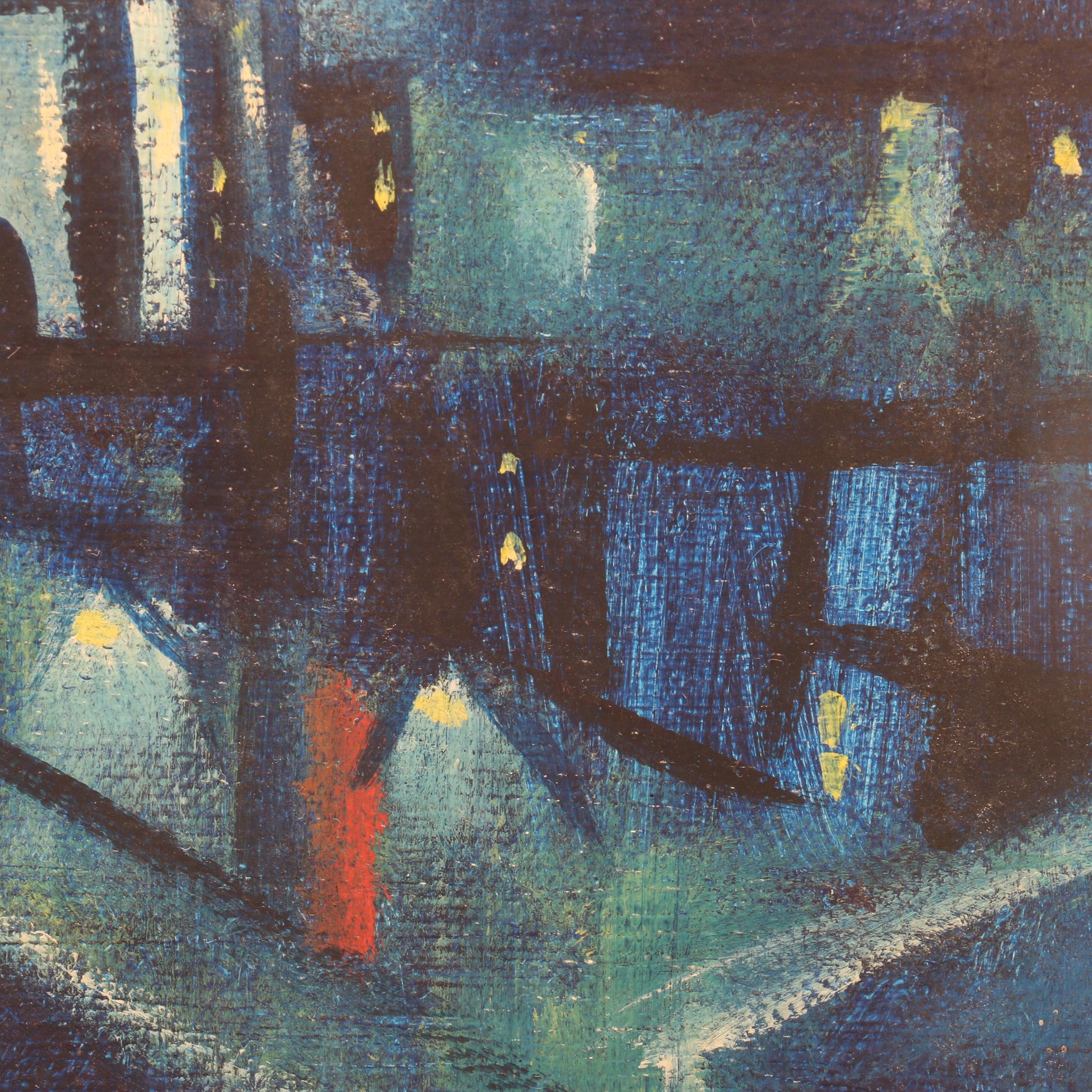 V. Rader Surrealist Style Citiscape Oil Painting