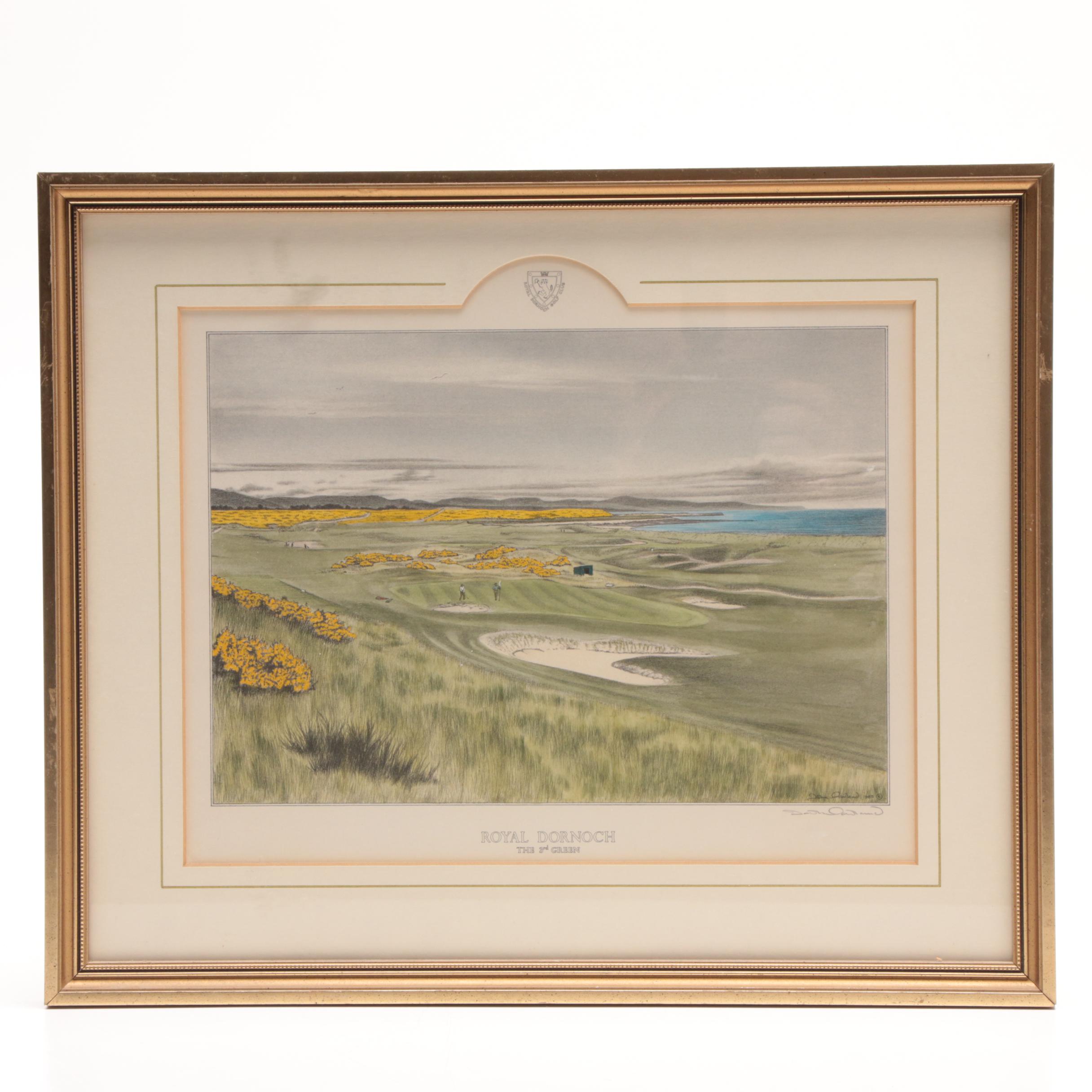 John Morland Hand-colored Halftone Print "Royal Dornoch: The 3rd Green"
