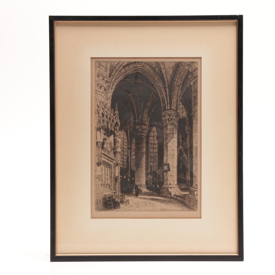 Charles Pinet Etching "Cathédrale de Chartres, le déambulatoire"