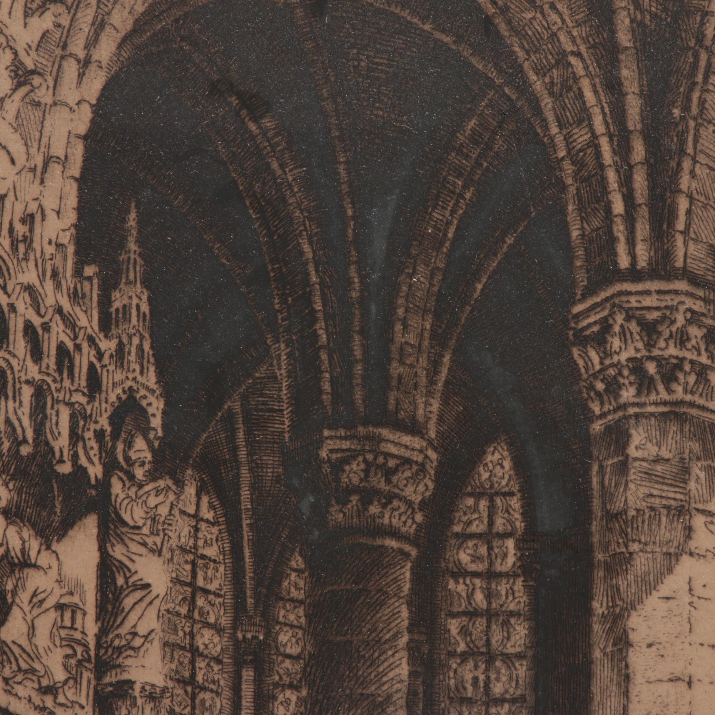 Charles Pinet Etching "Cathédrale de Chartres, le déambulatoire"