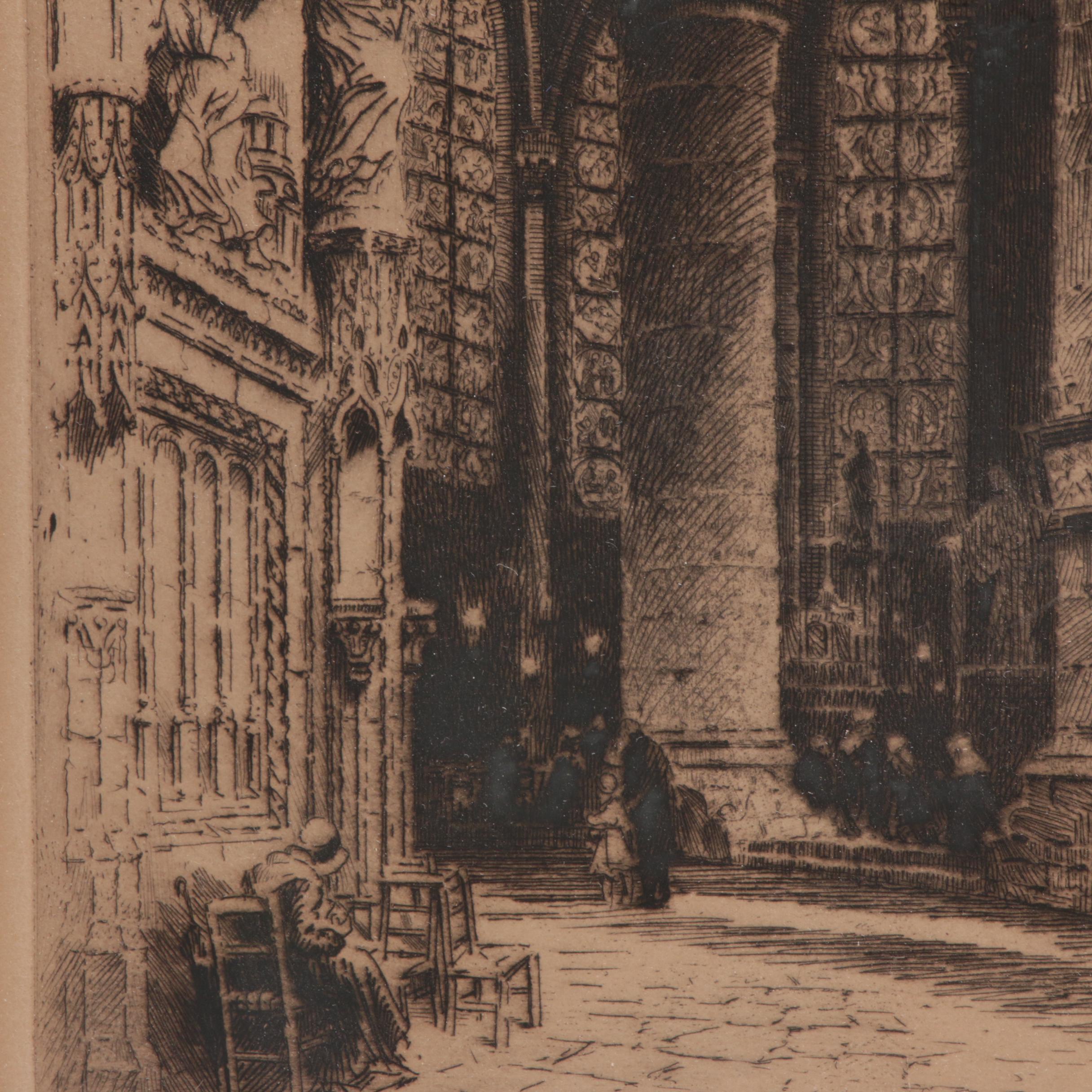 Charles Pinet Etching "Cathédrale de Chartres, le déambulatoire"