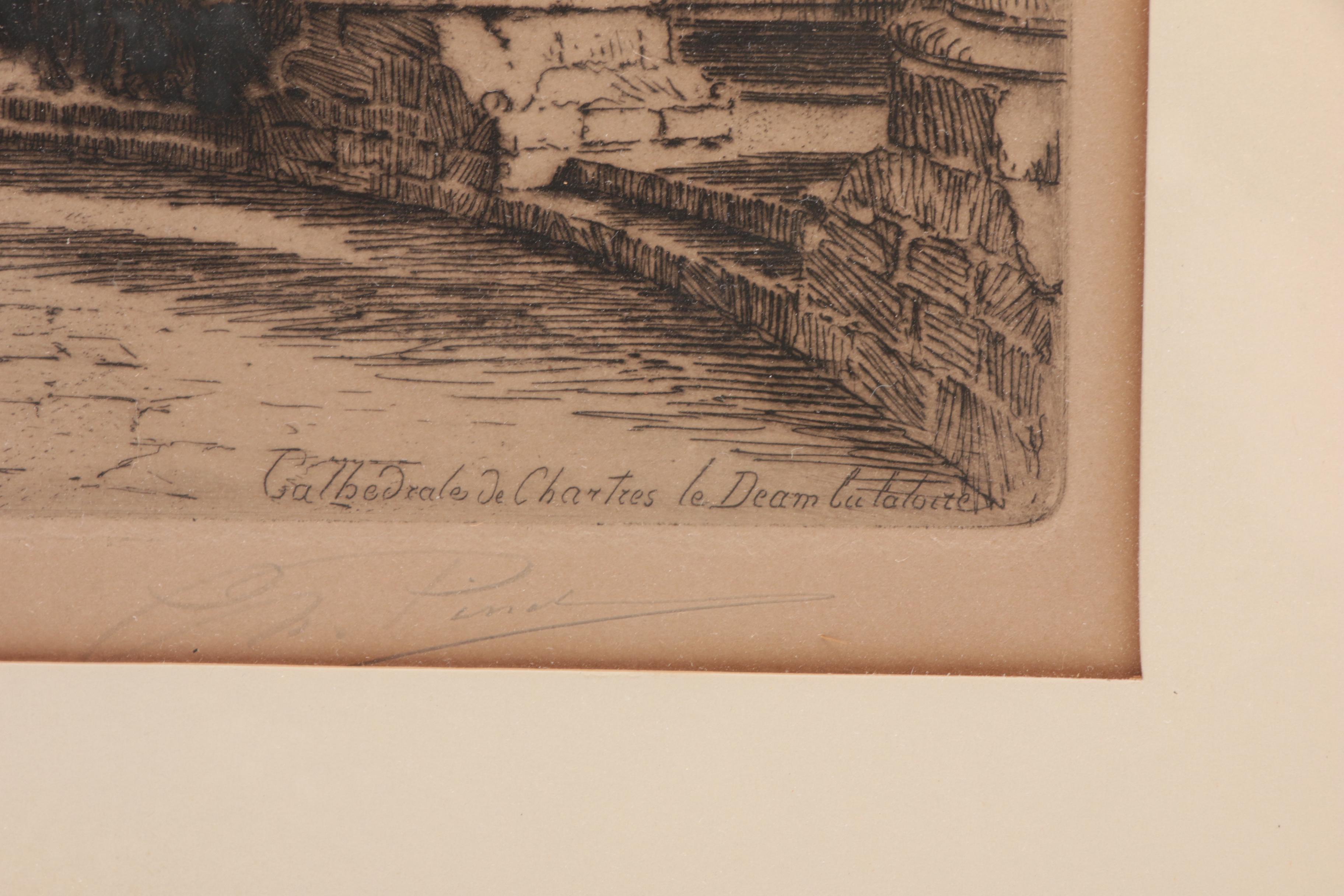 Charles Pinet Etching "Cathédrale de Chartres, le déambulatoire"