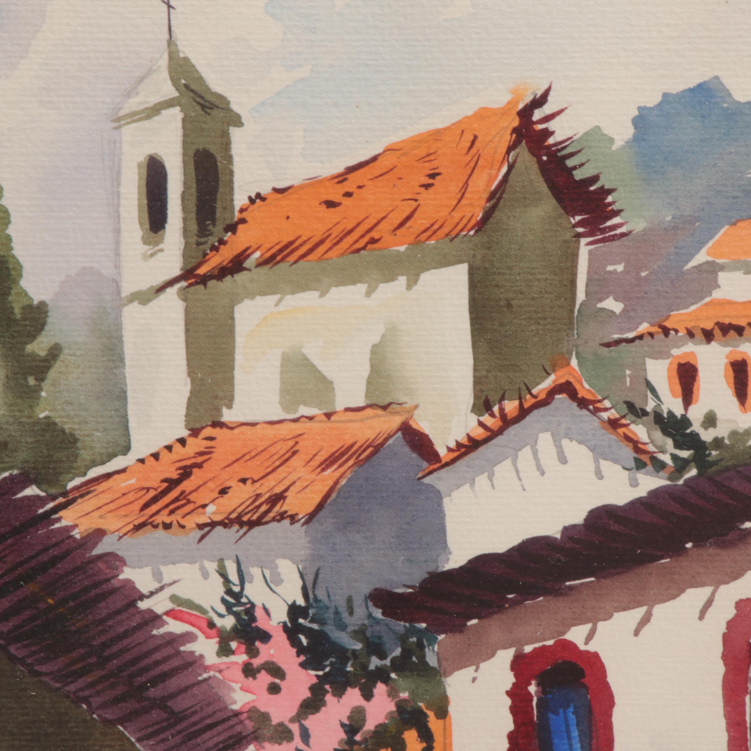Cervantes Watercolor Painting of South American Townscape