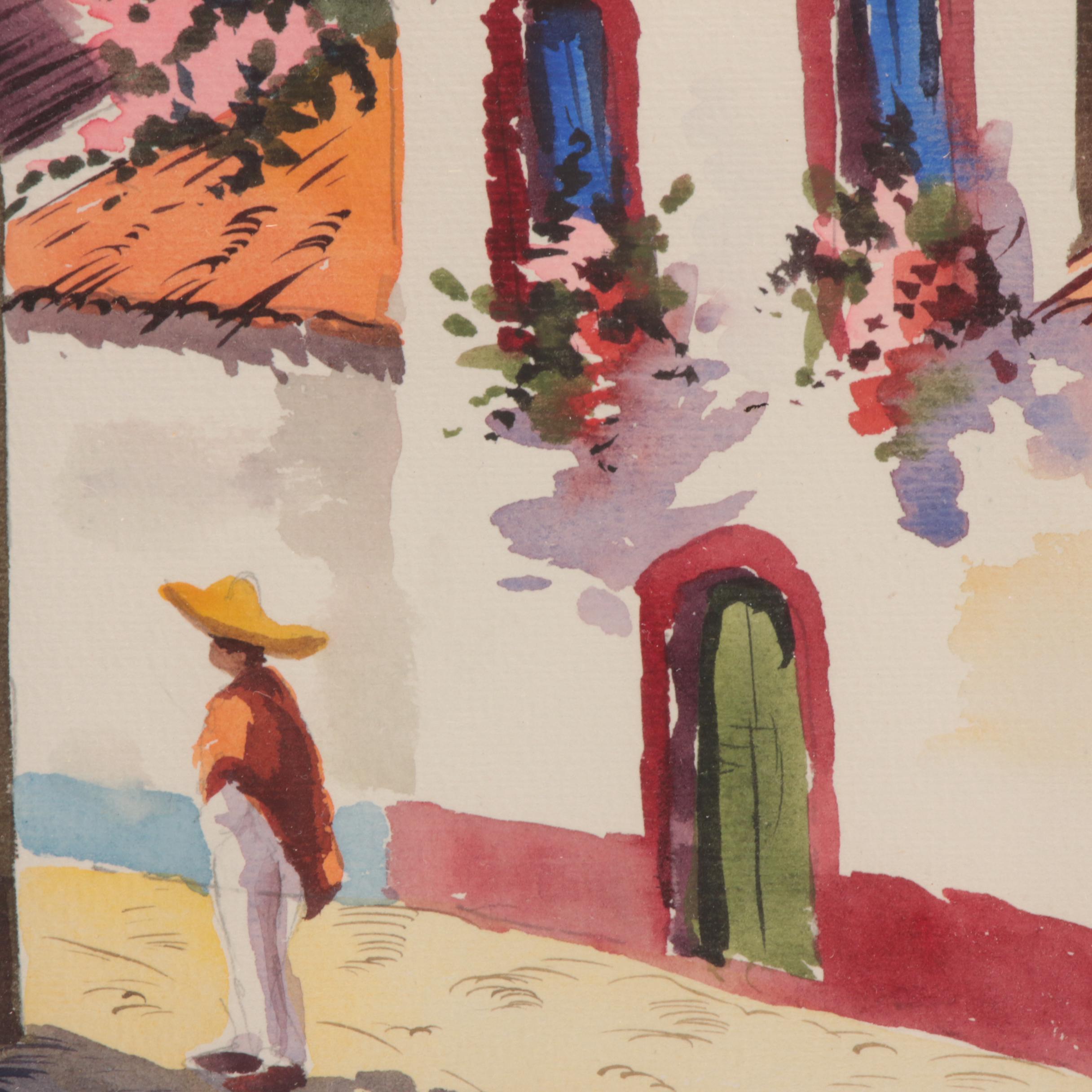 Cervantes Watercolor Painting of South American Townscape