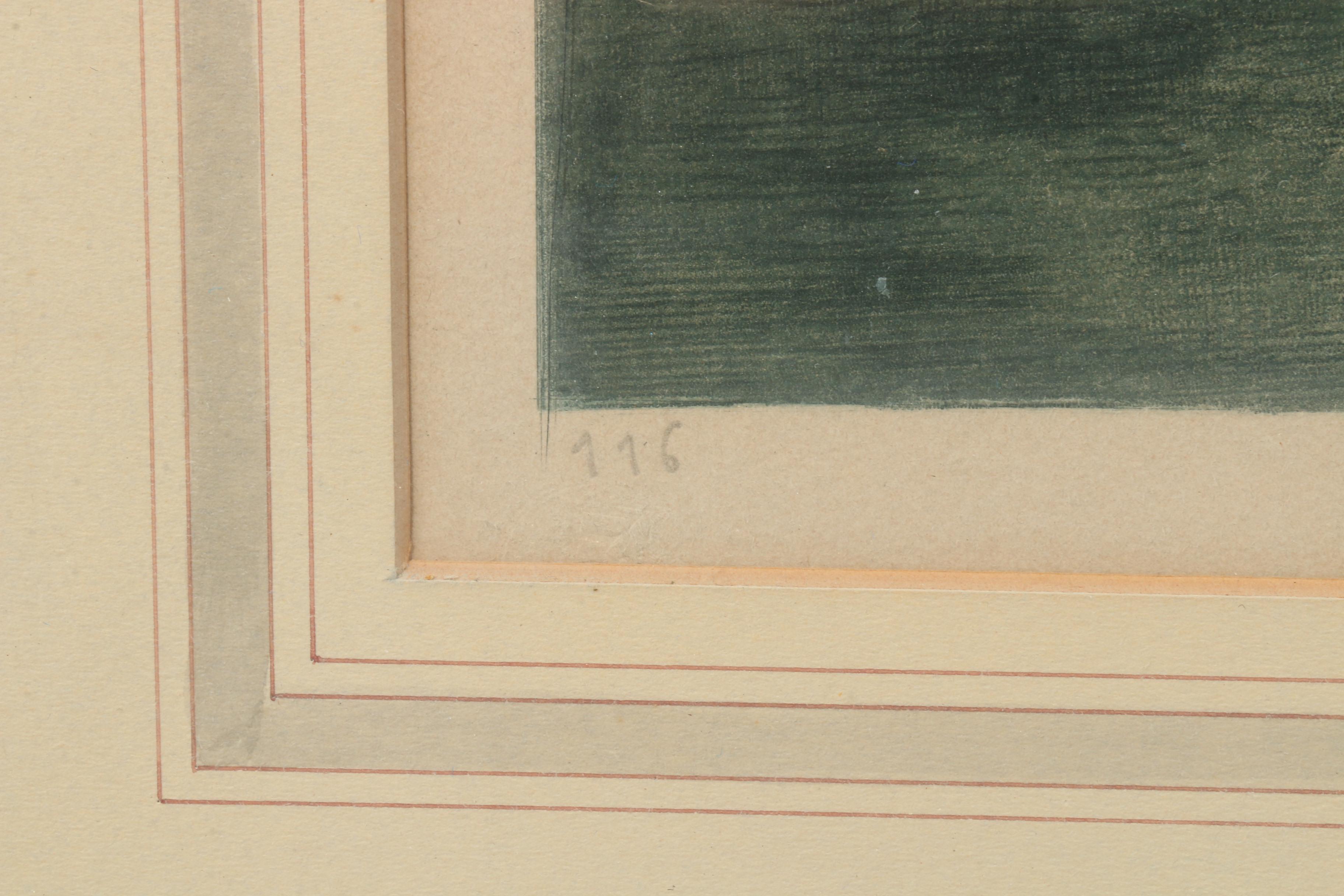 Hand-colored Mezzotint of Canal Scene with Windmill