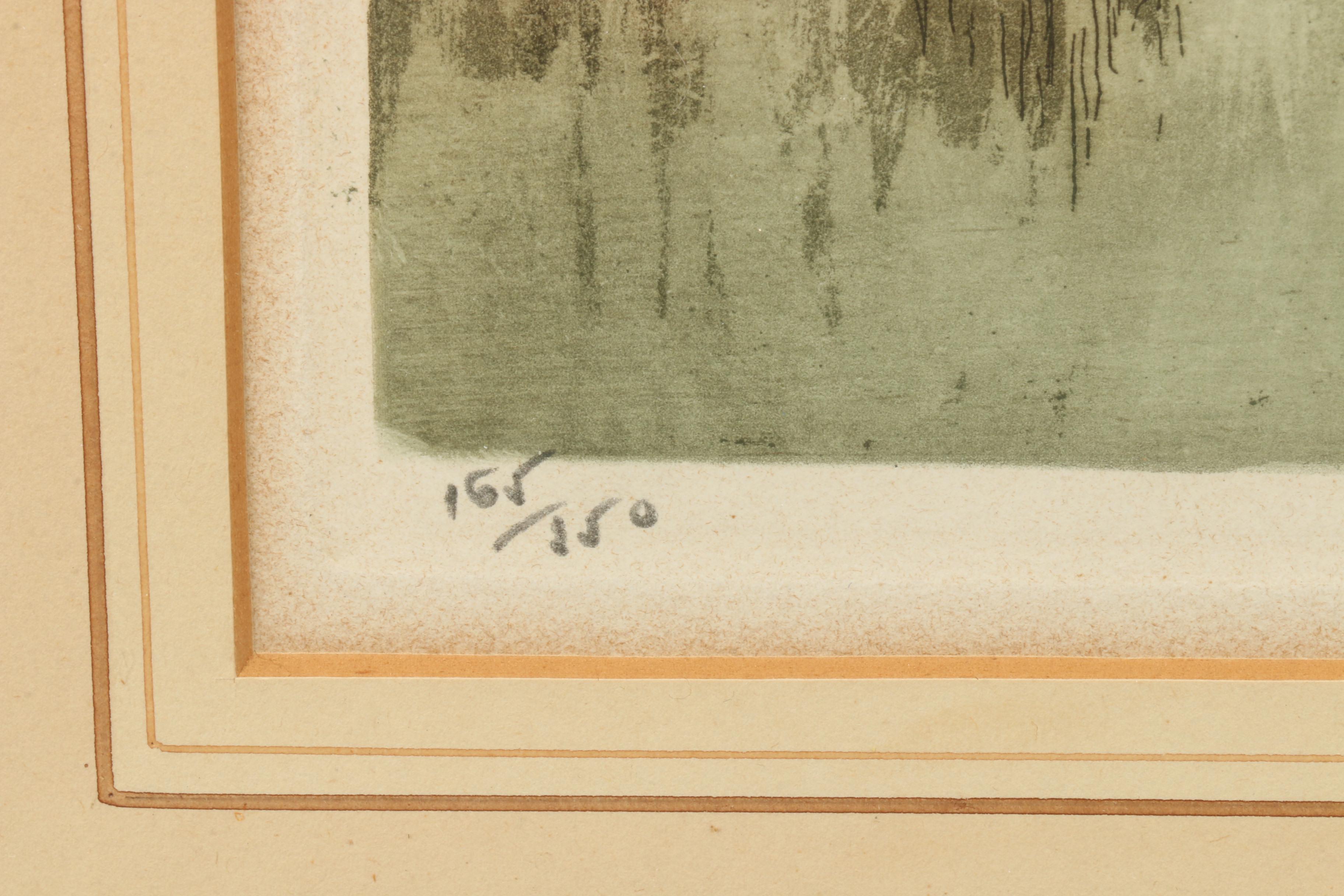 20th Century Aquatint with Etching of Landscape with Mill