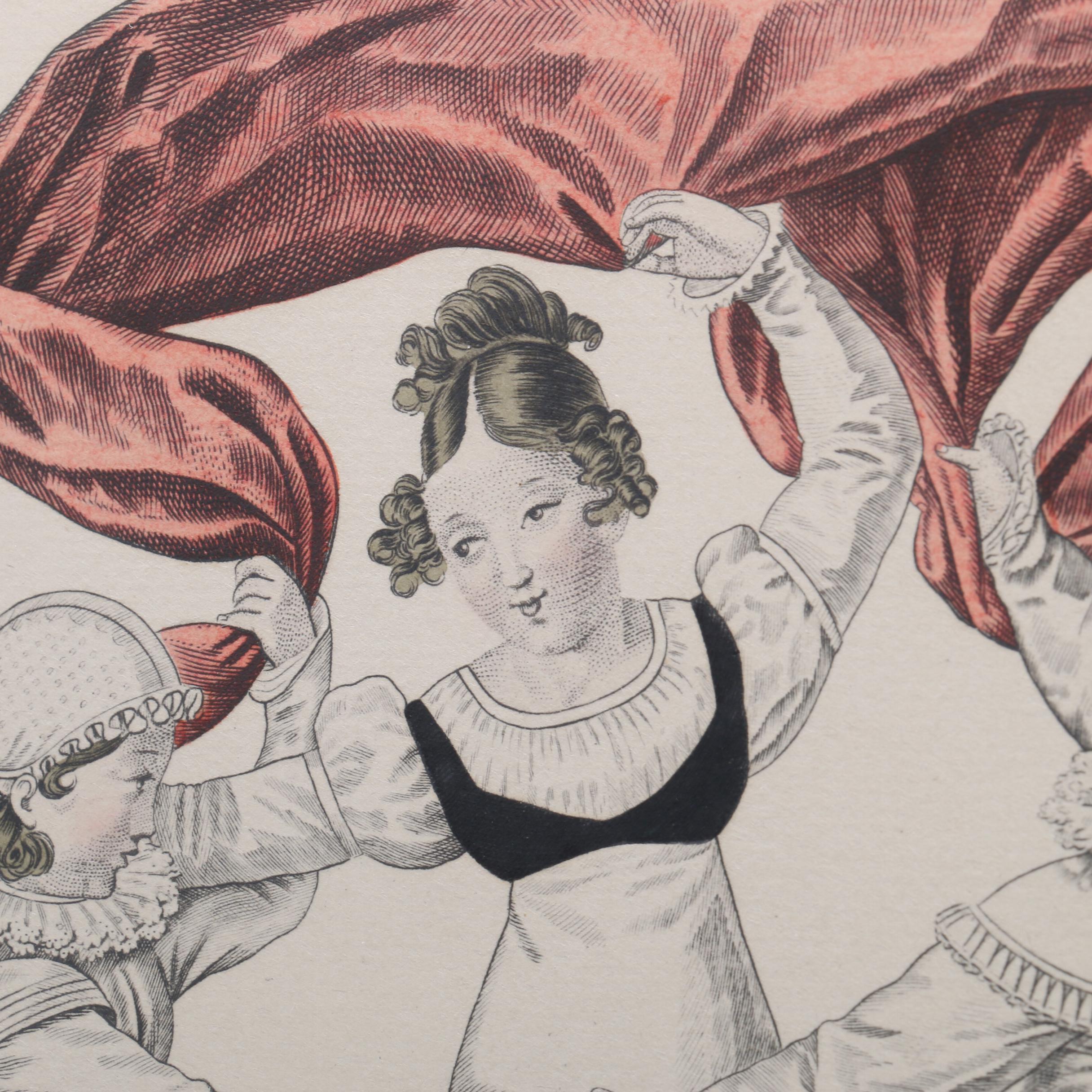 Hand Colored Intaglio Print "Le Bon Genre, No. 109 La Danse du Schall"