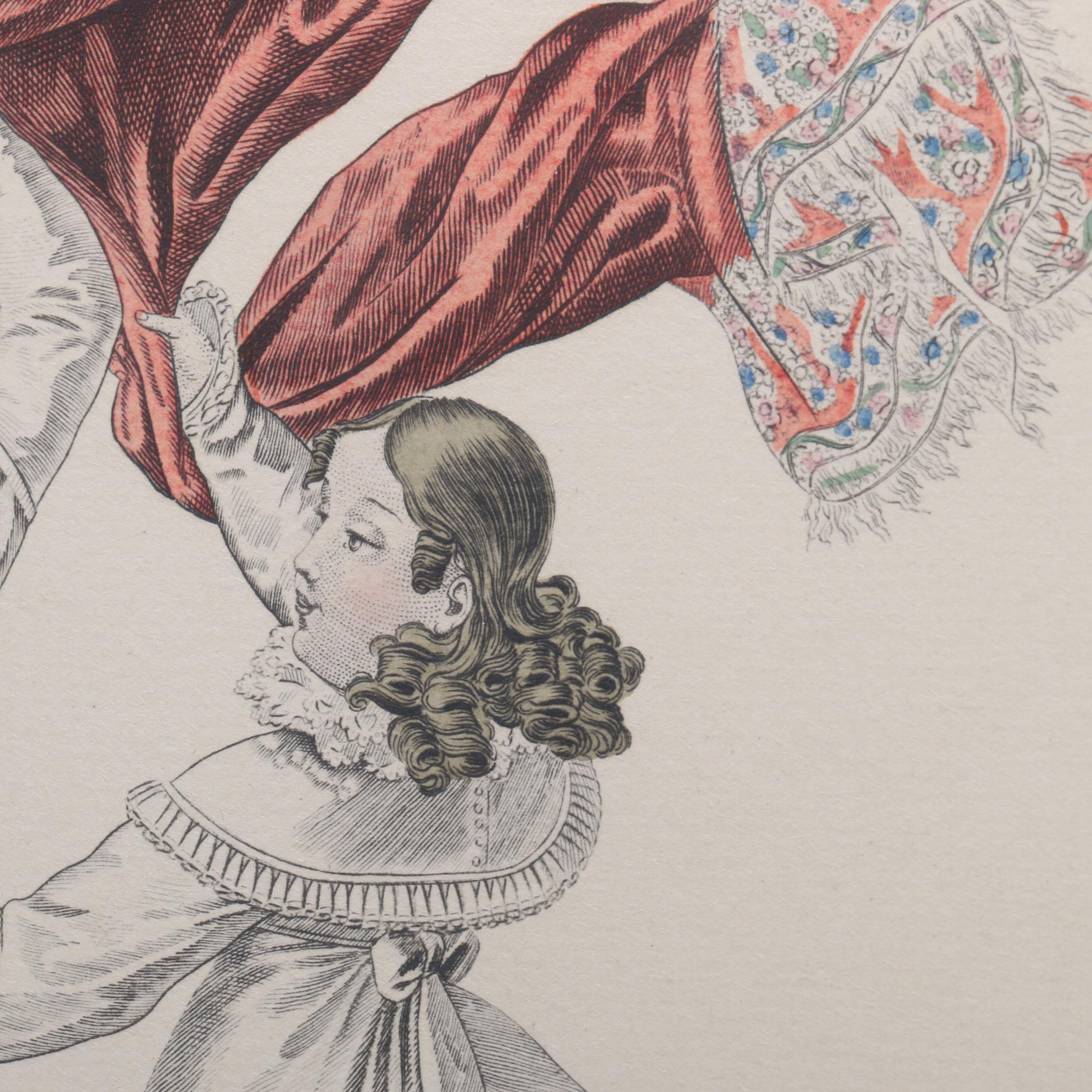 Hand Colored Intaglio Print "Le Bon Genre, No. 109 La Danse du Schall"