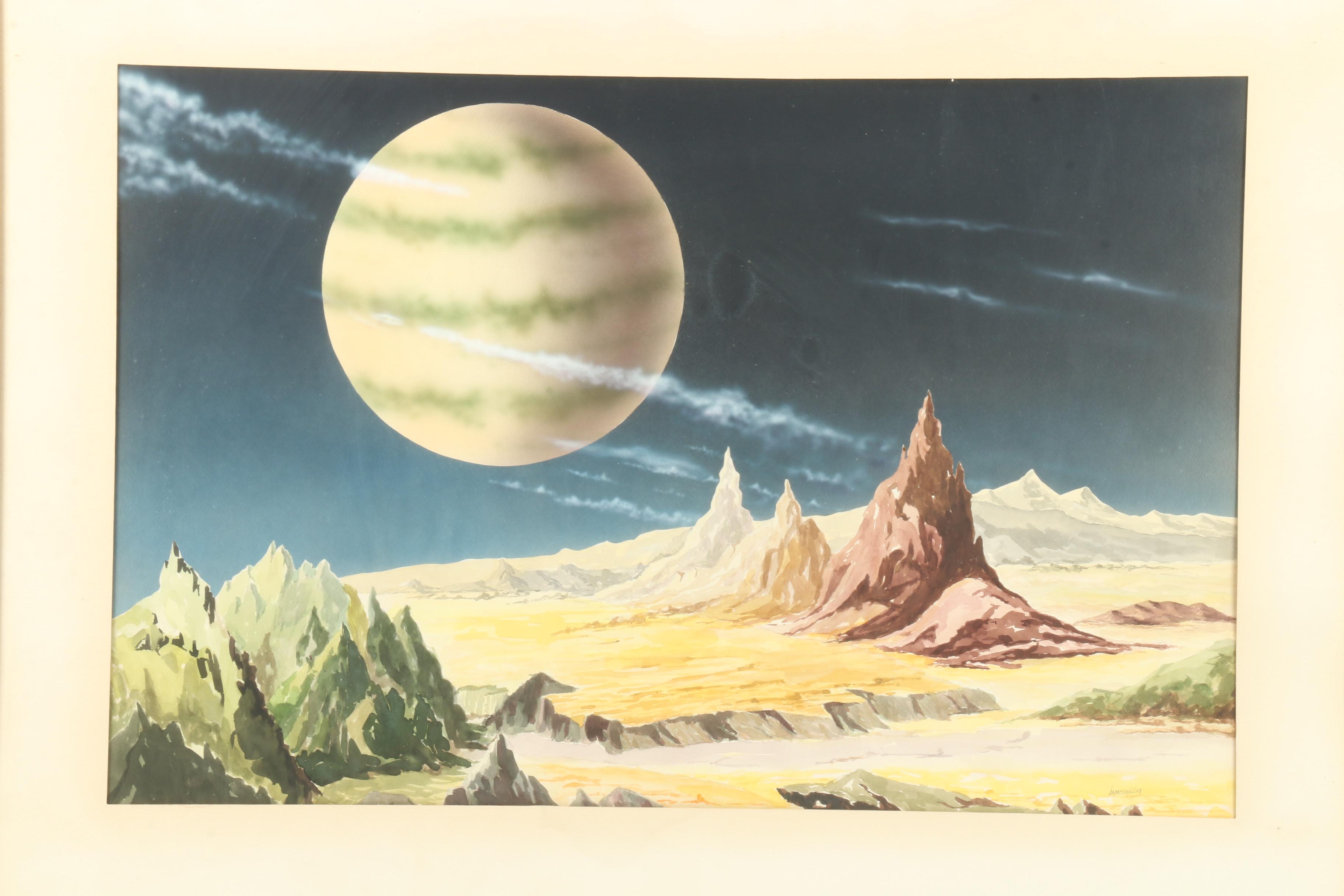 James Keller Watercolor Painting of Surreal Landscape