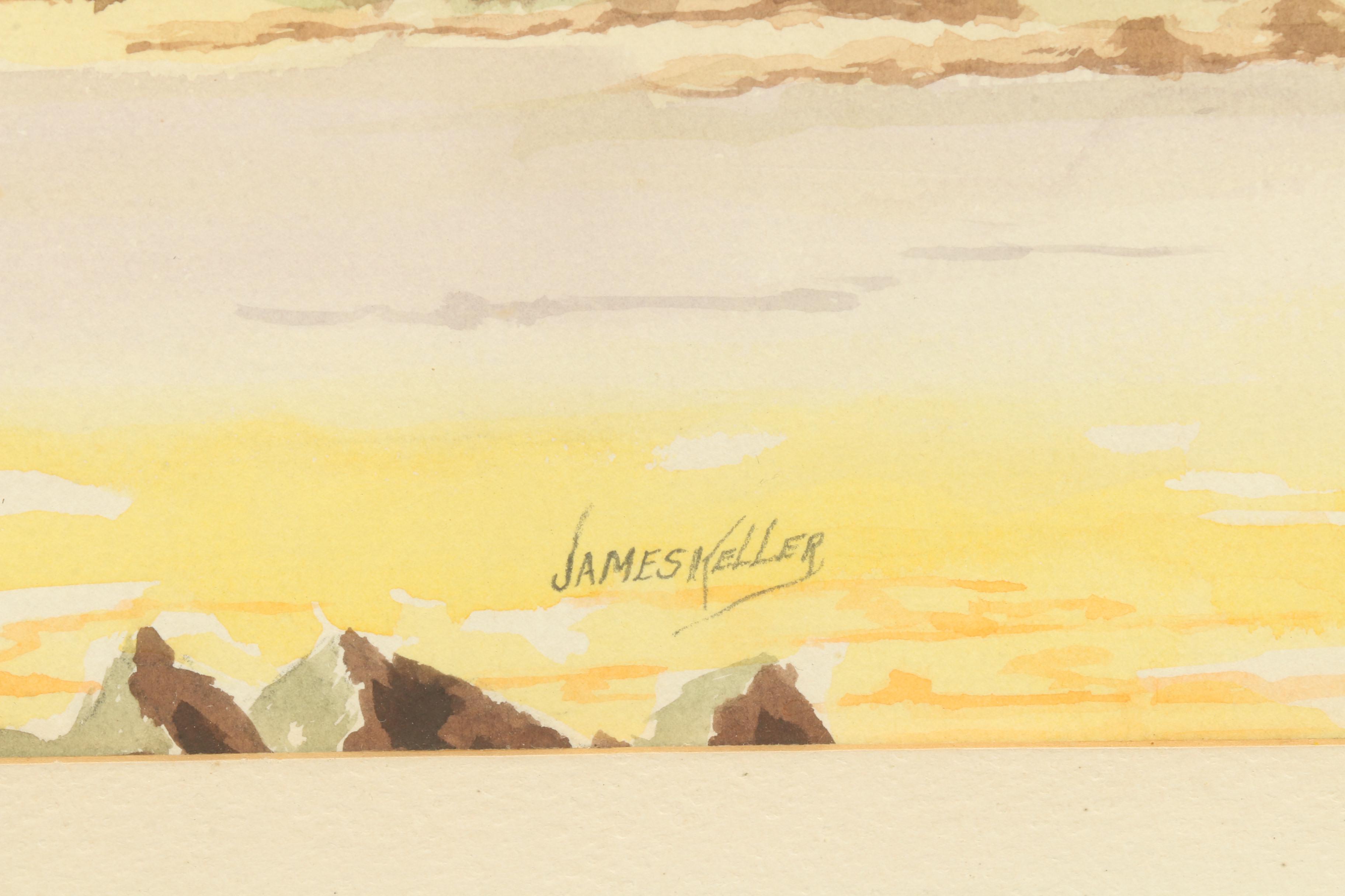 James Keller Watercolor Painting of Surreal Landscape